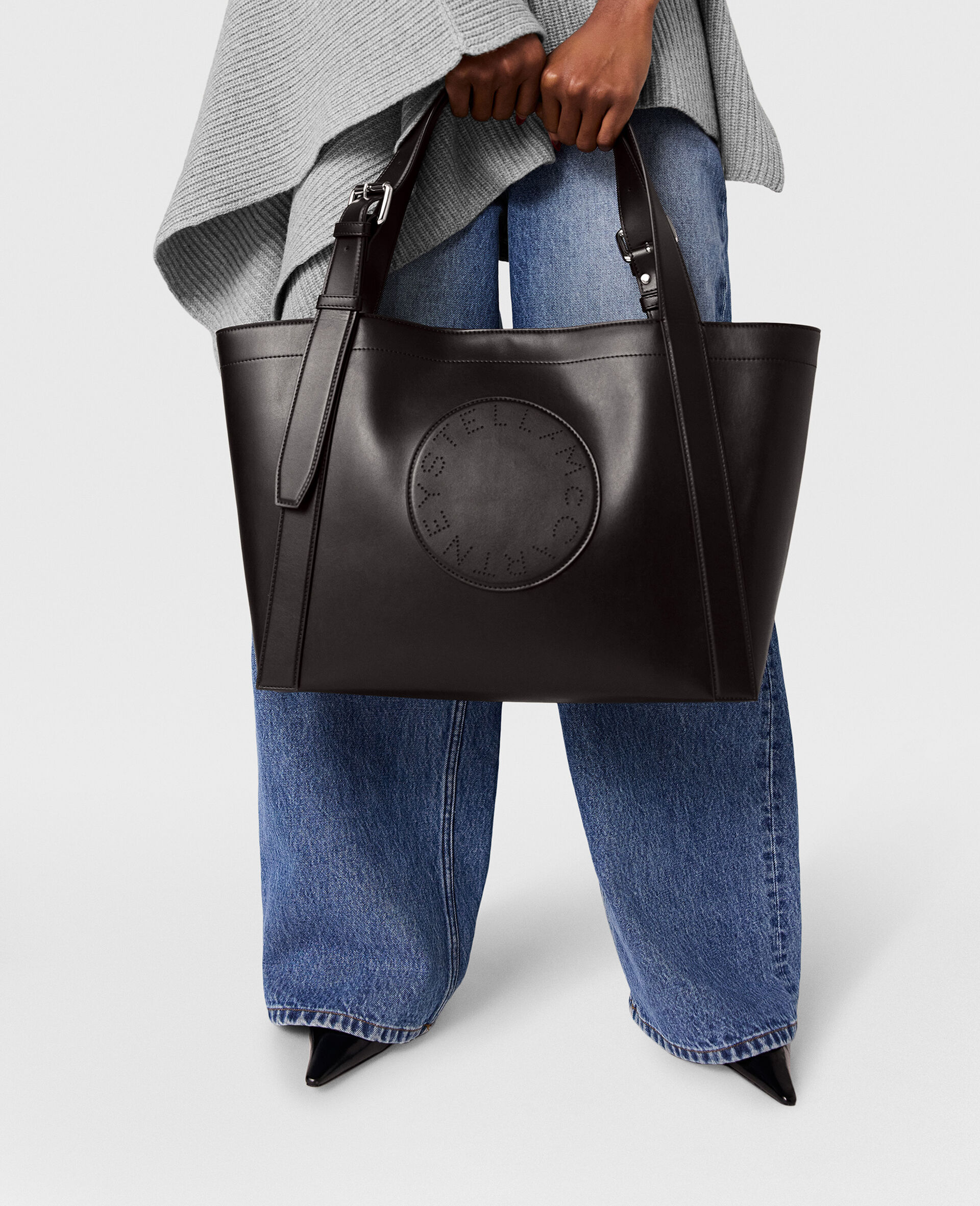 Logo饰带斜挎托特包-棕色-large image number 5