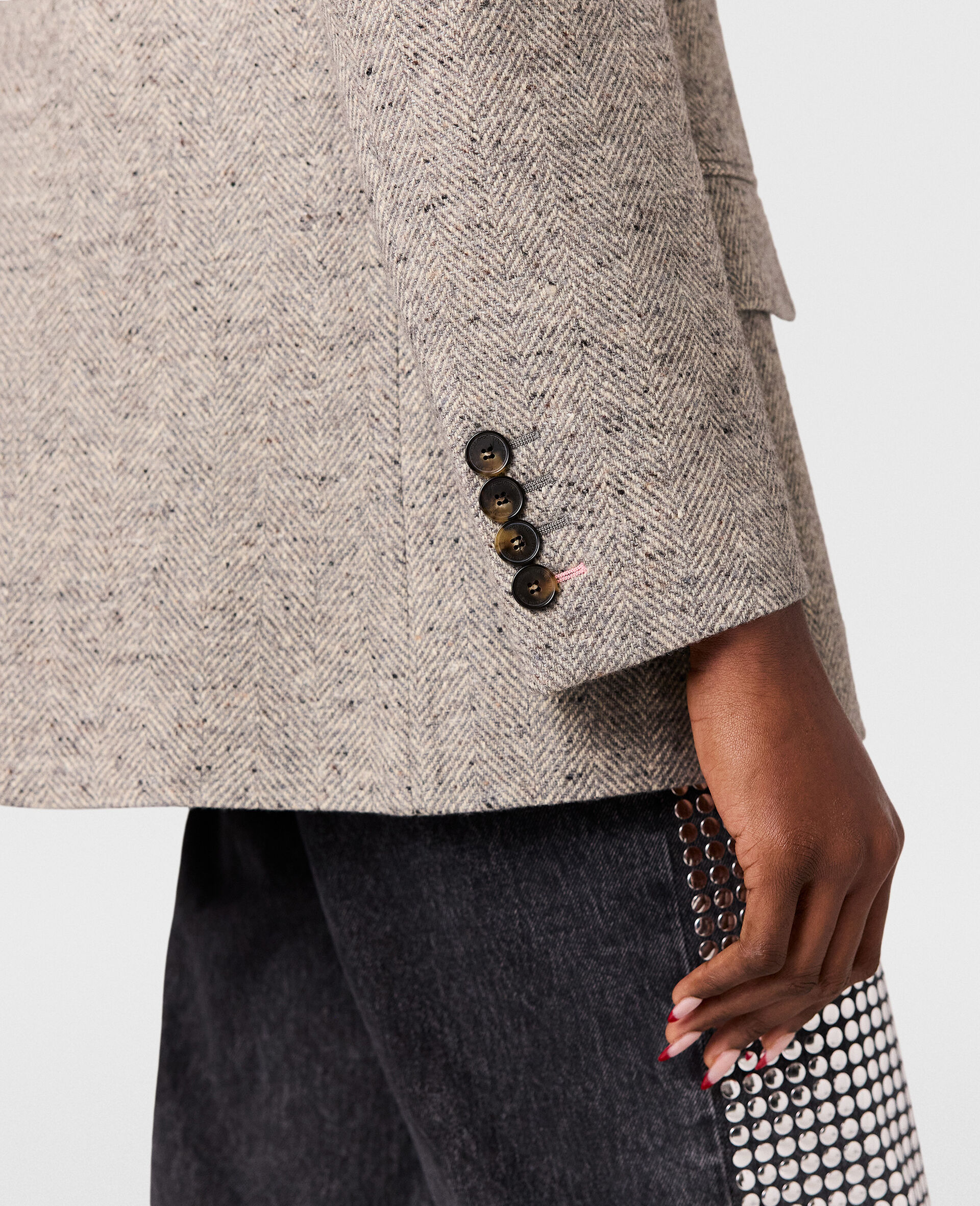 Blazer a chevrons a boutonnage simple-Gris-large image number 3