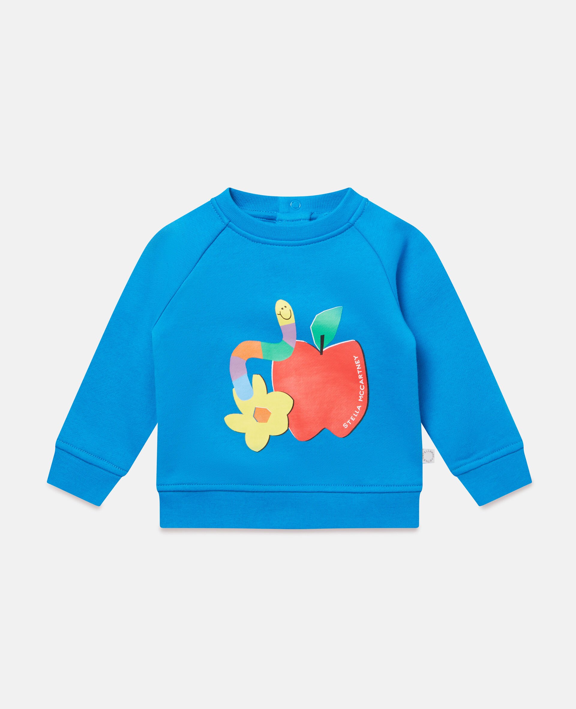 Cotton Fleece Apple and Worm Print Sweatshirt-Blue-large image number 0