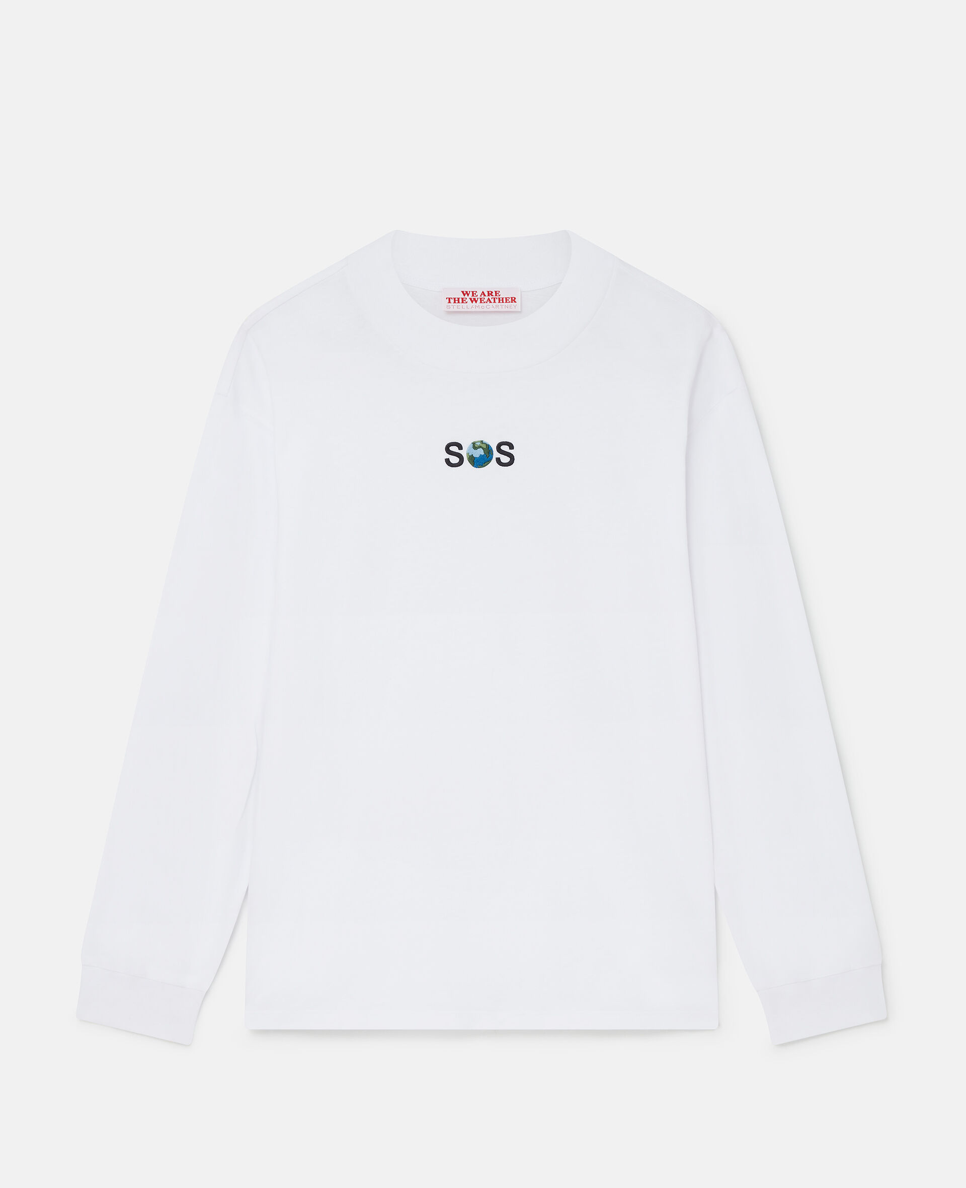 SOS Embroidered Long-Sleeve T-Shirt-白色-medium