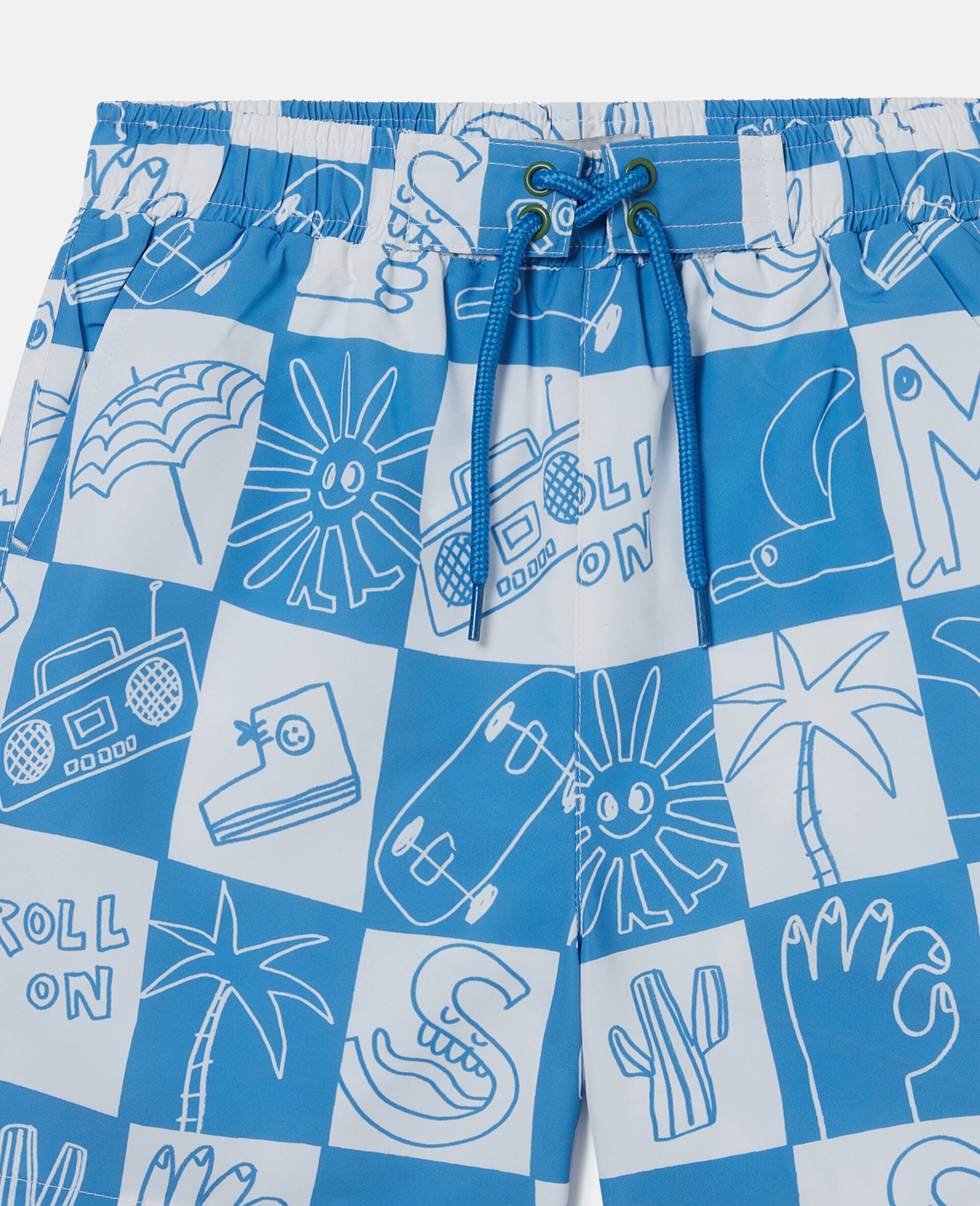 Brand Lettering Check Swim Shorts-Blue-large Brand Lettering Check Swim Shorts-Blue-large image number 1