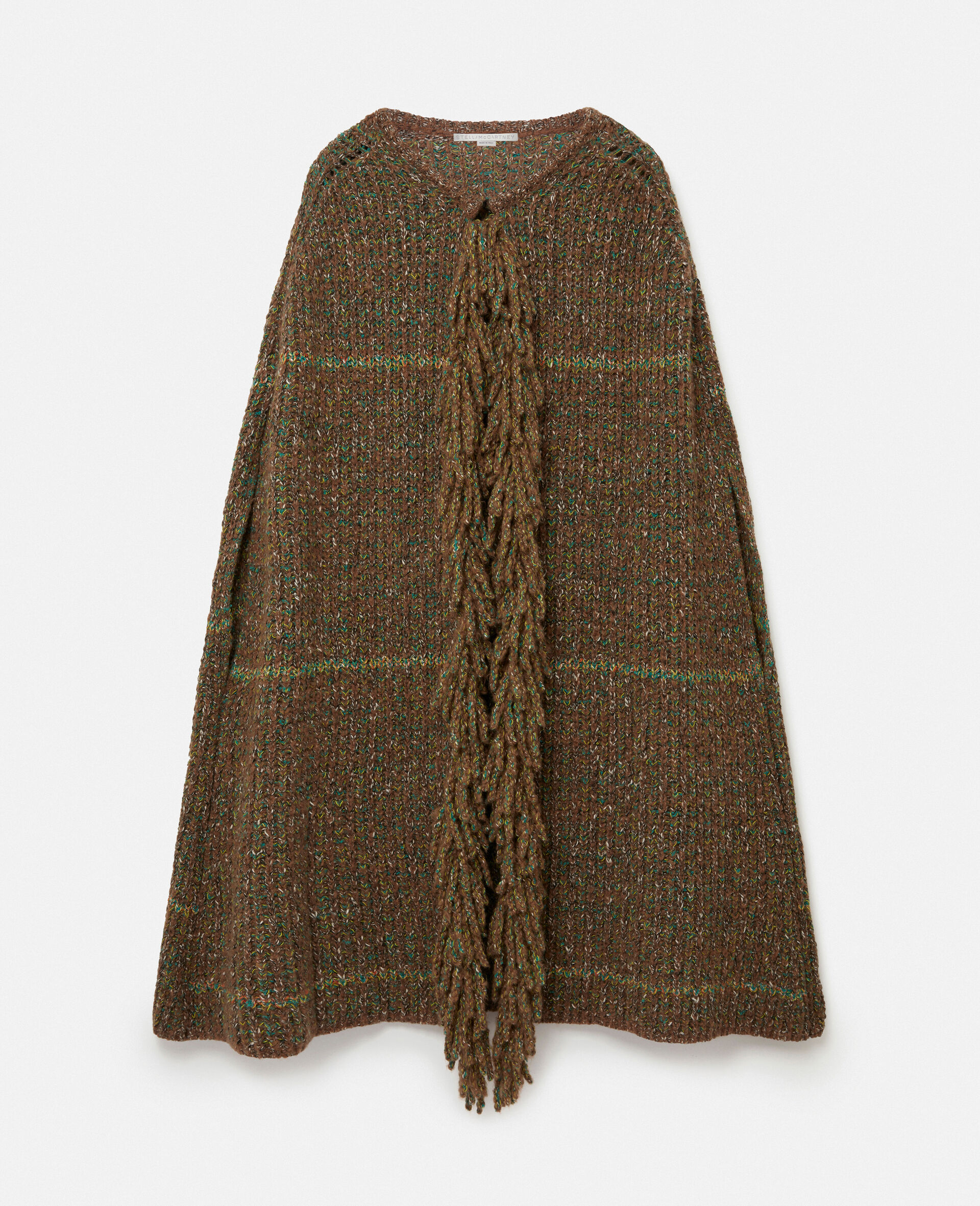 Cappotto a Mantella in Maglia di Tweed-Marrone-medium