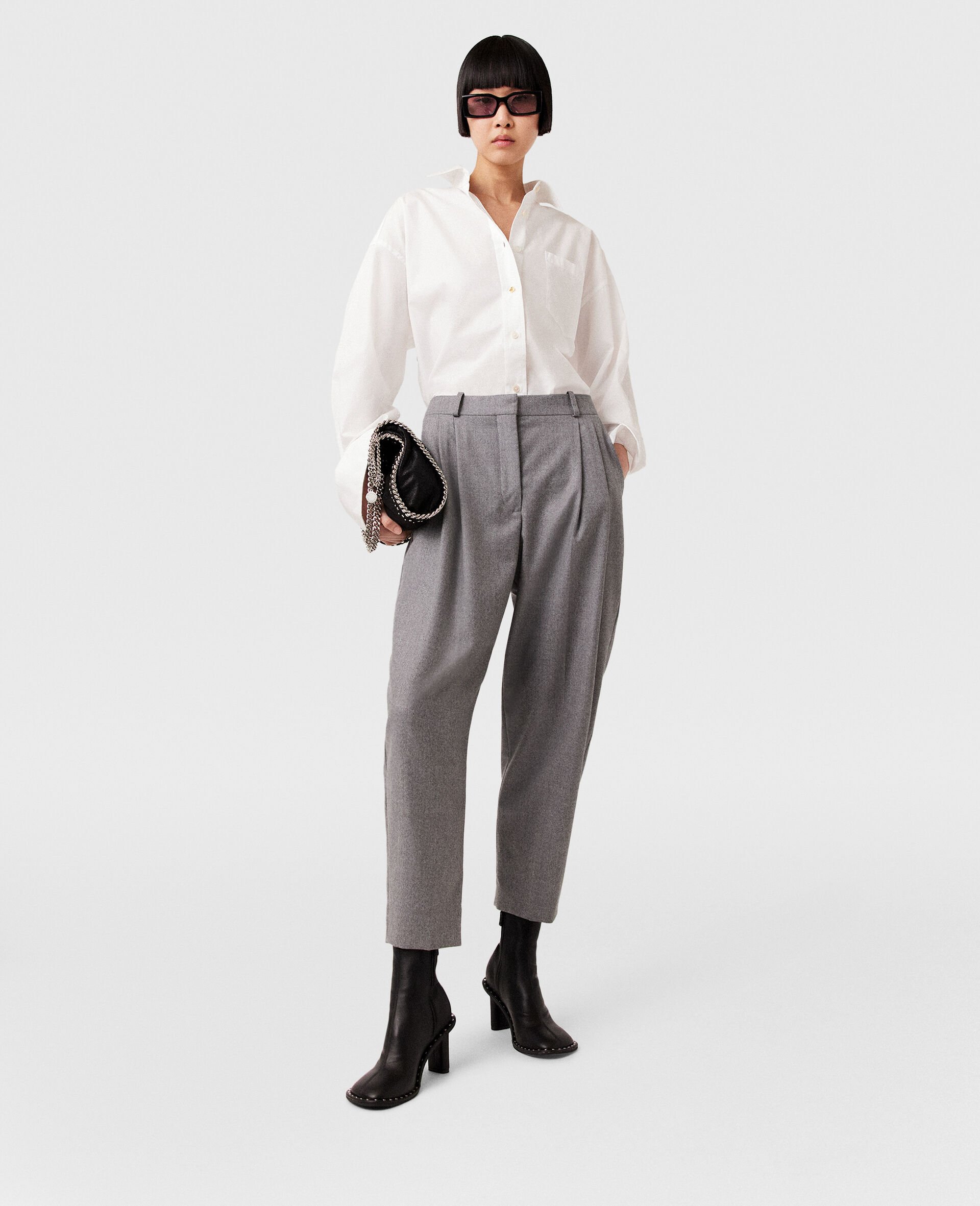 Pleated High-Rise Wool Trousers-Grey-model