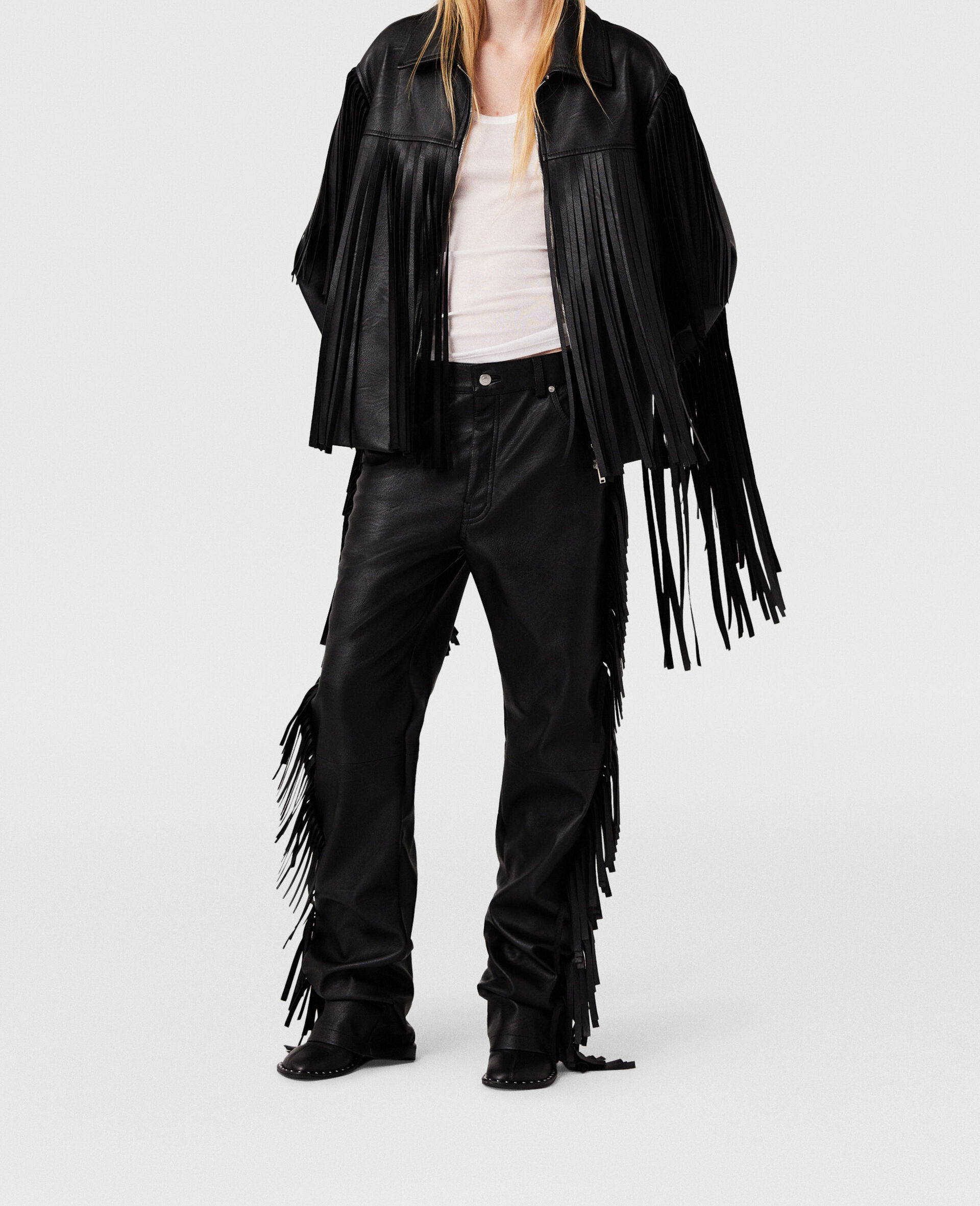 Pantalon a franges en Alter Mat-Noir-large image number 5