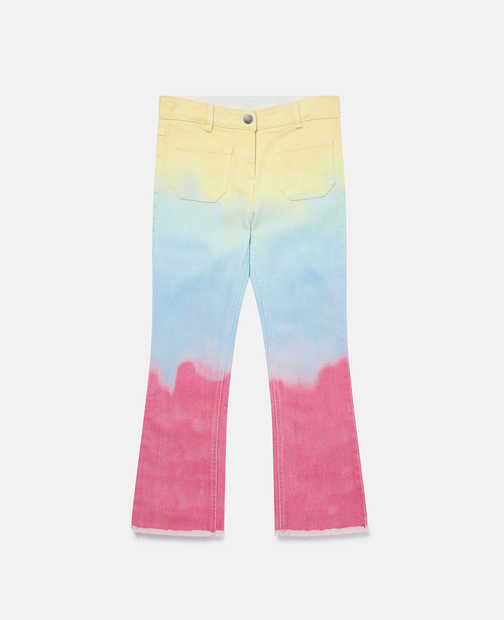 Tie Dye Flared Cropped Denim Trousers-Multicolour-large image number 0