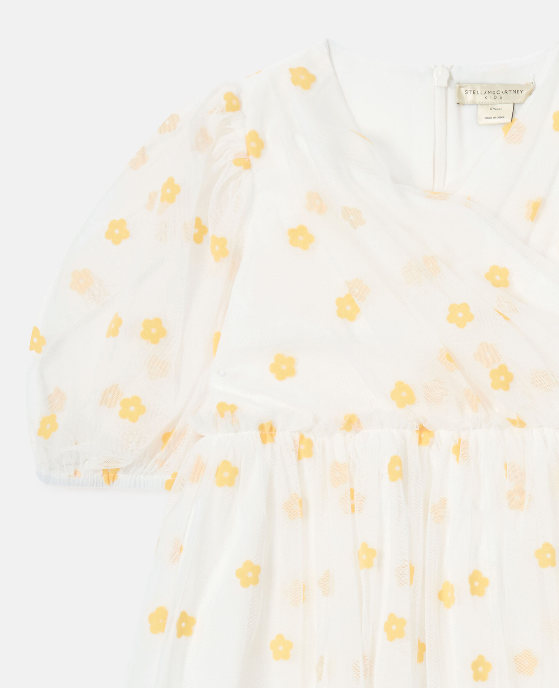 Floral Print Puff Sleeve Dress-White-large image number 1