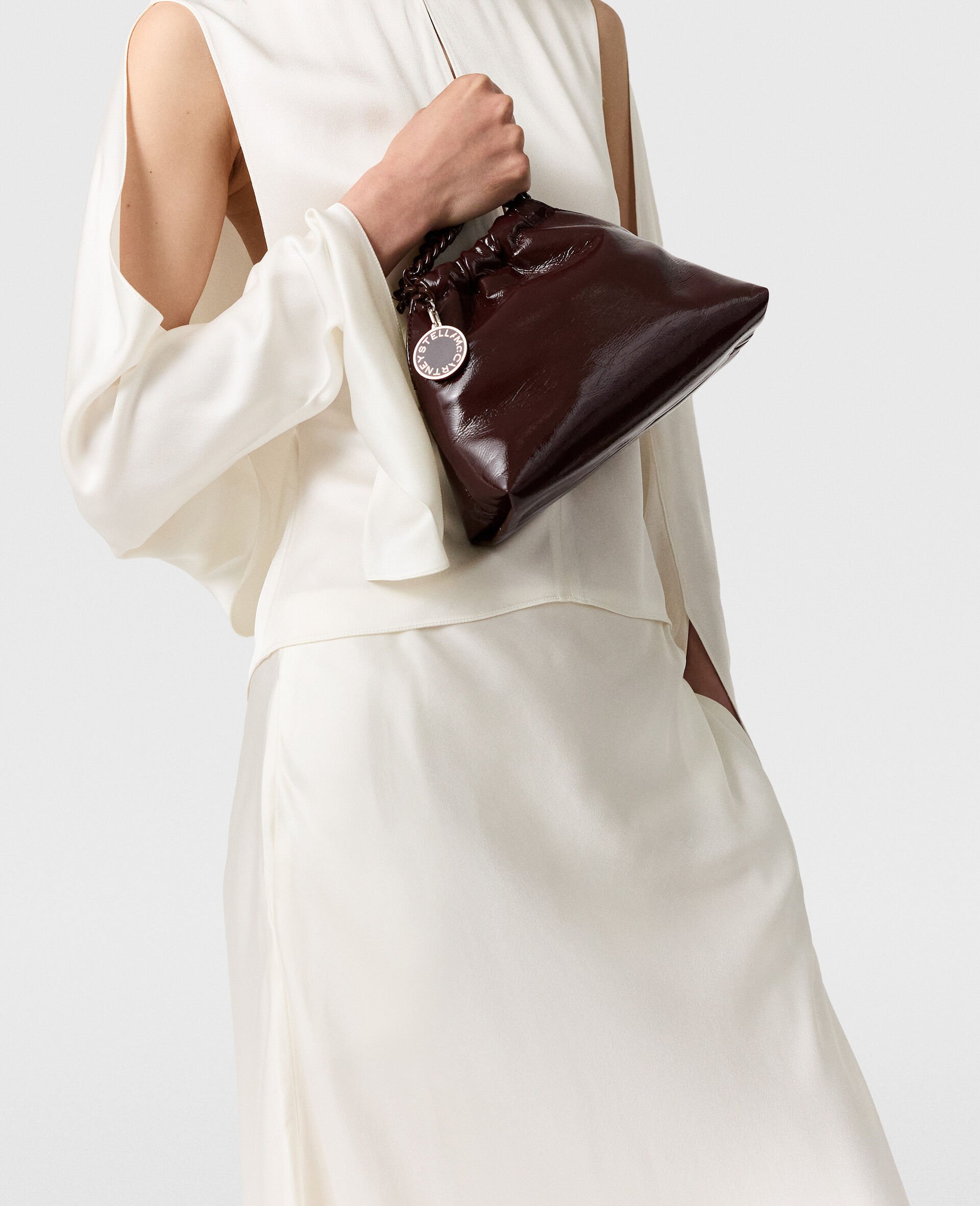 Curved Hem Satin Midi Skirt-Beige-large image number 3