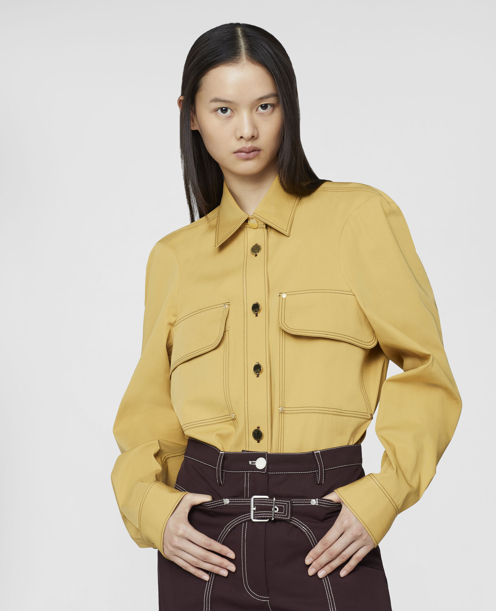 Cotton Twill Utility Shirt-Yellow-large image number 3