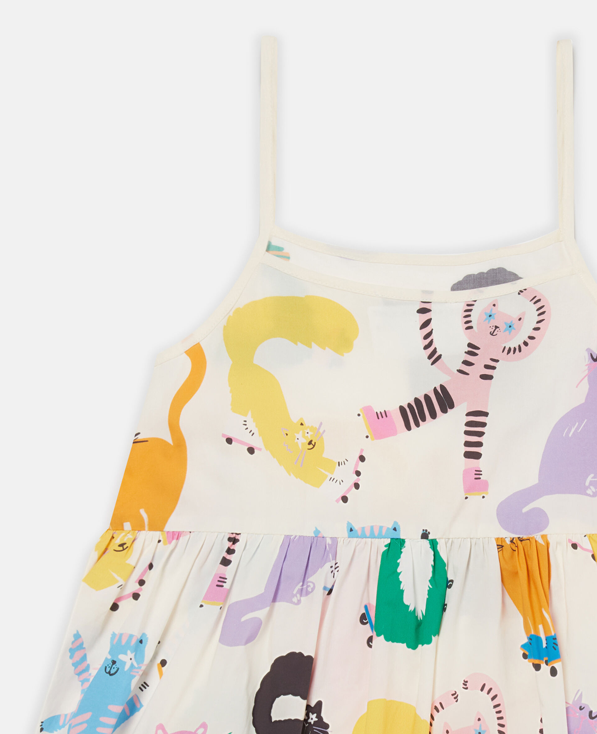 Cats Print Sleeveless Dress-Cream-large image number 1