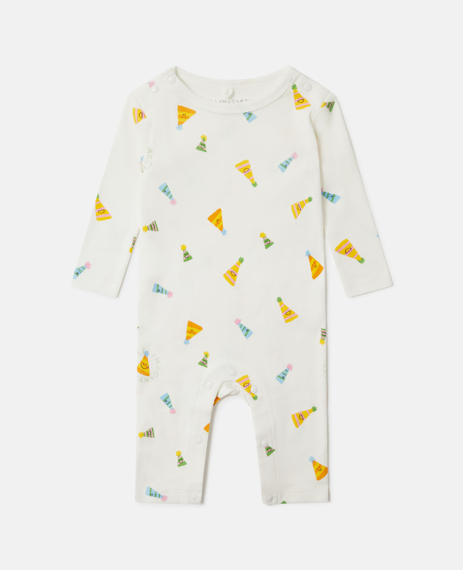 Party Hat Print Bib And Romper Set-White-large image number 0