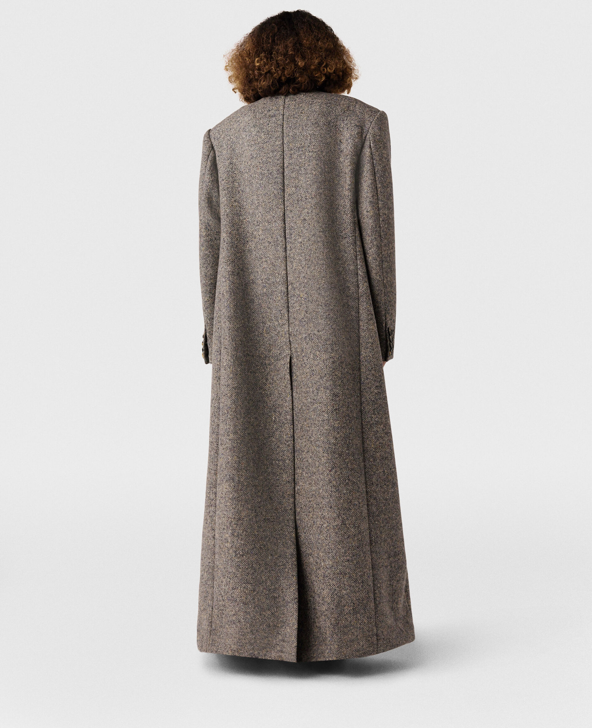 Double-Breasted Tweed Long Coat-Beige-large image number 4