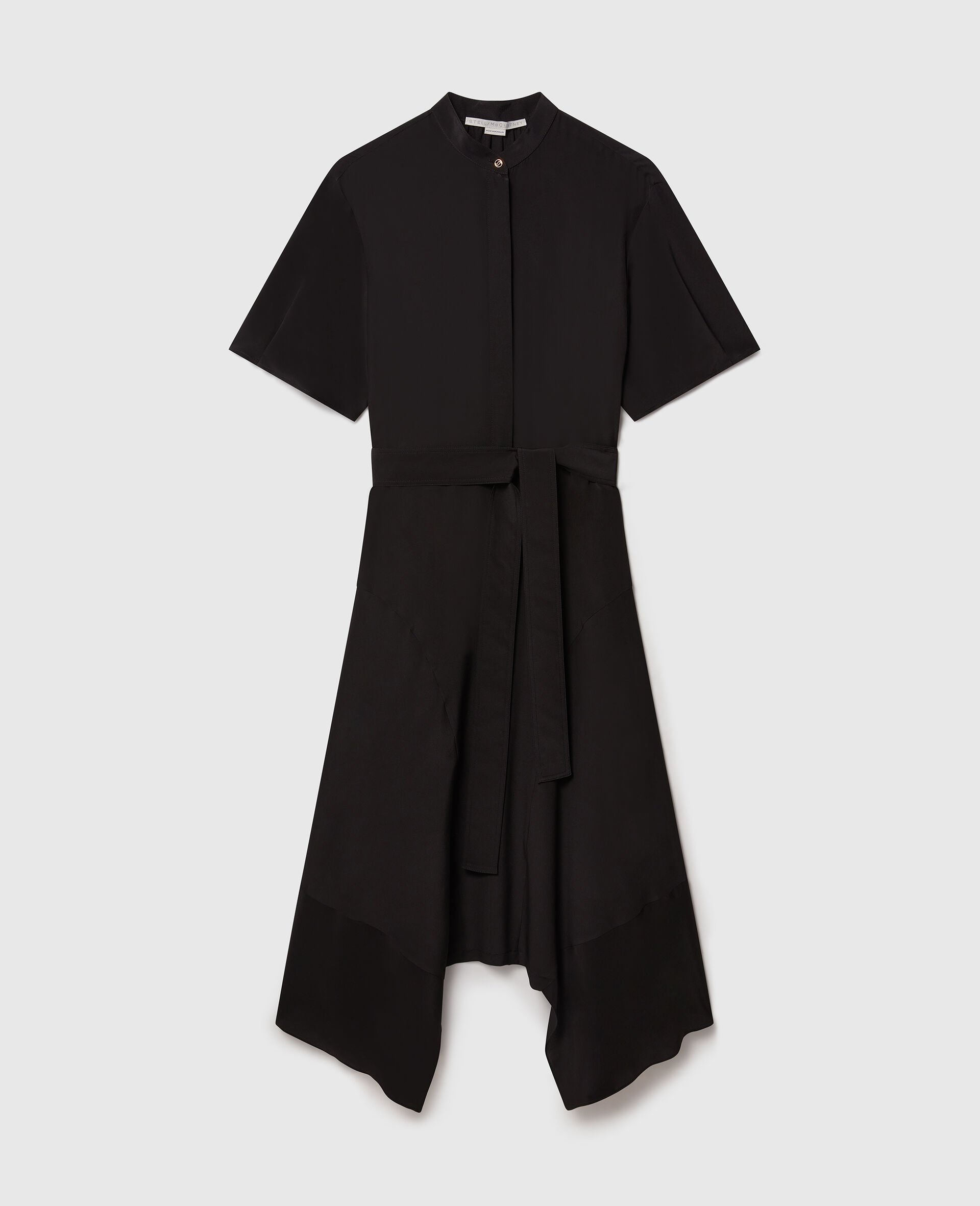 Silk Crêpe de Chine Shirt Dress-Black-medium