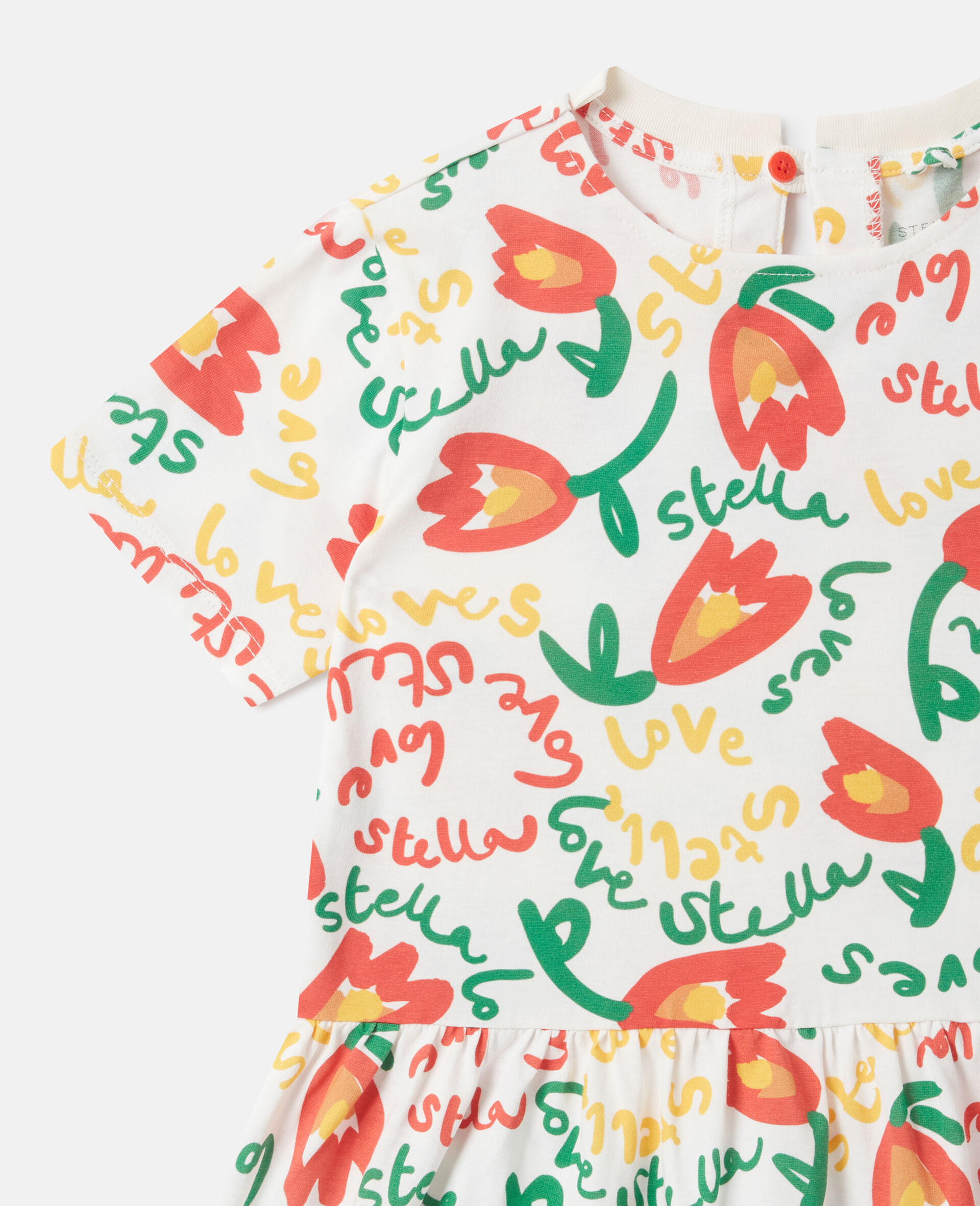 Floral Print Jersey Dress-White-medium