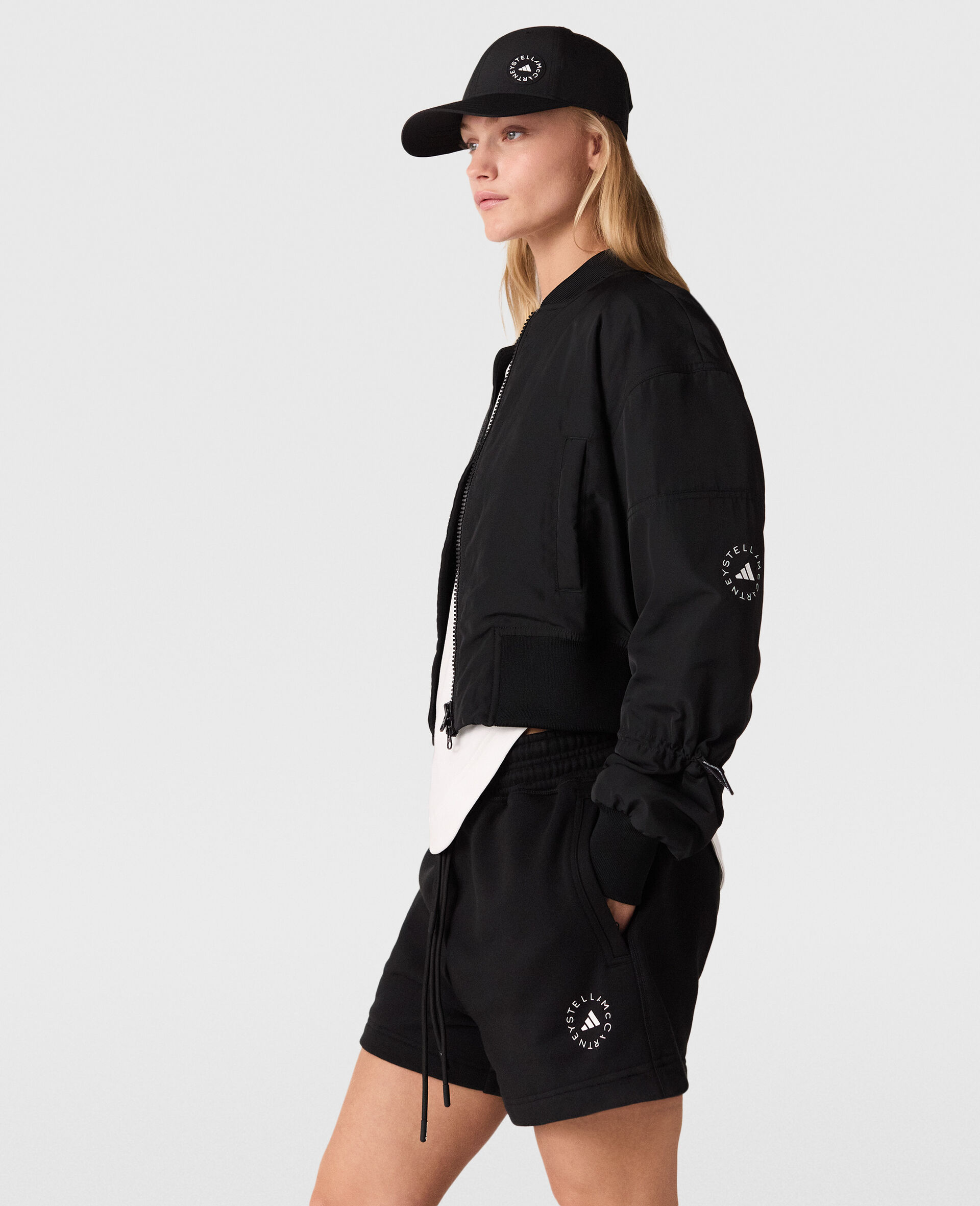 Sportswear Woven Cropped Bomber Jacket-Black-large Sportswear Woven Cropped Bomber Jacket-Black-large image number 2