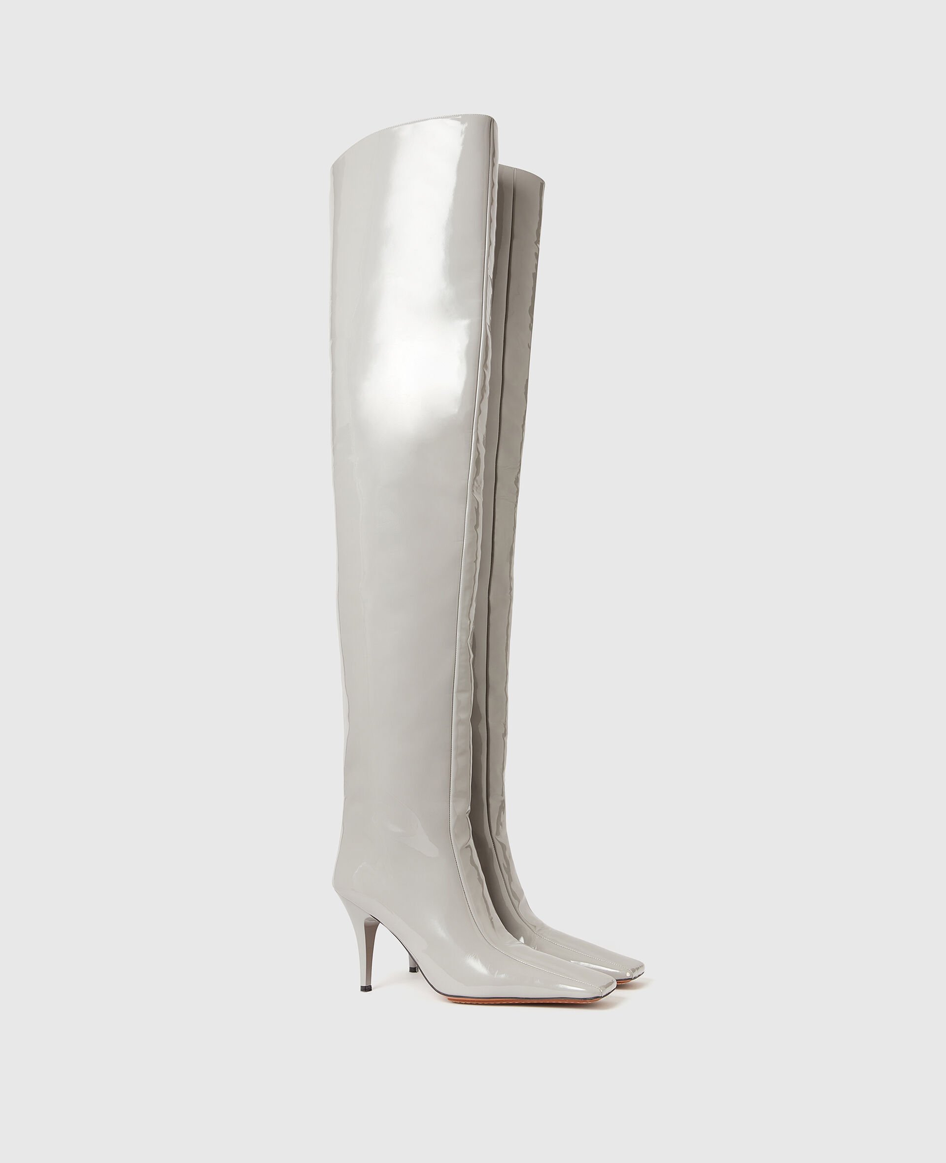 Square-Toe Patent Thigh-High Stiletto  Boots-Grey-medium Square-Toe Patent Thigh-High Stiletto  Boots-Grey-medium