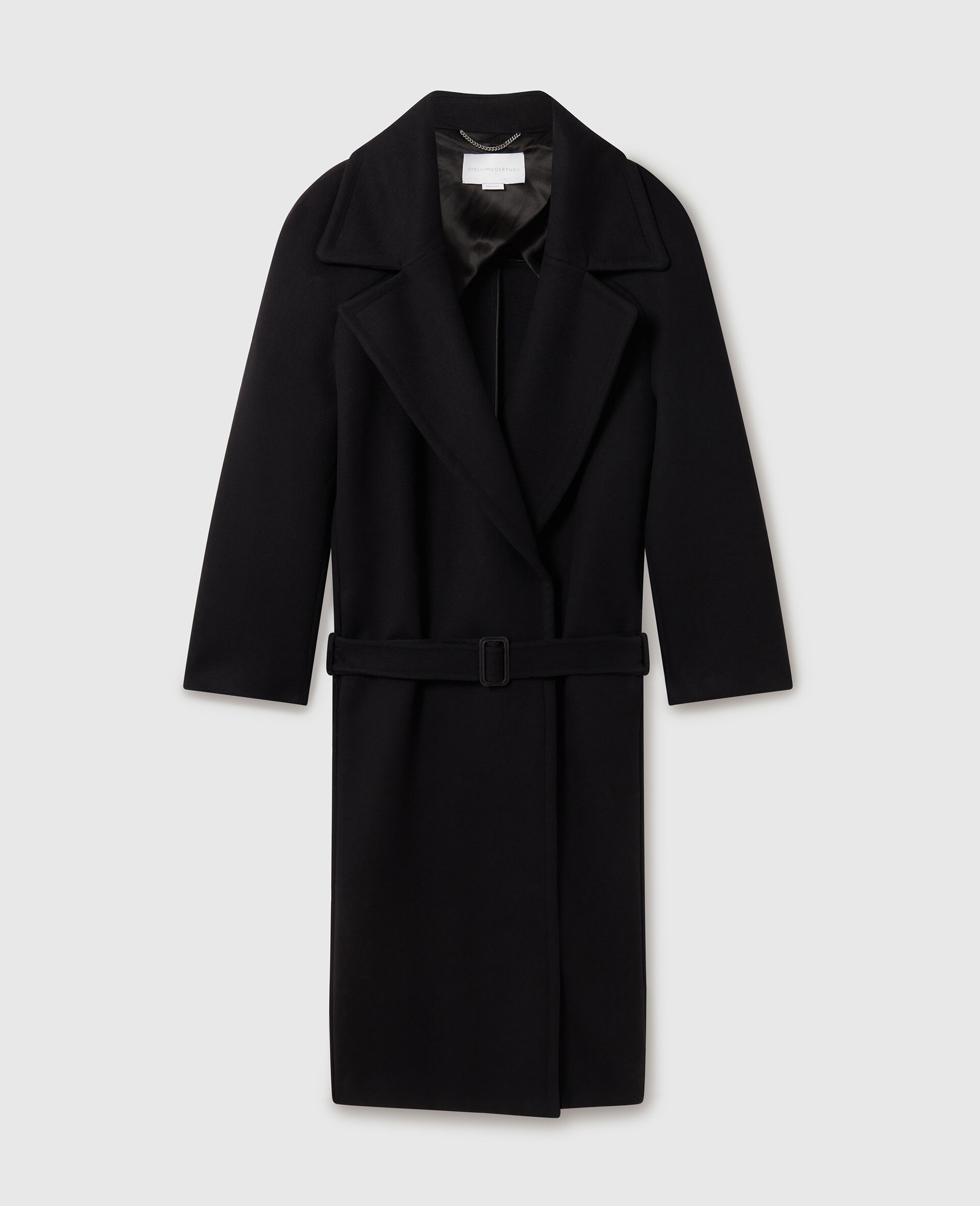 Belted Tonal Buckle Trench Coat-Black-medium