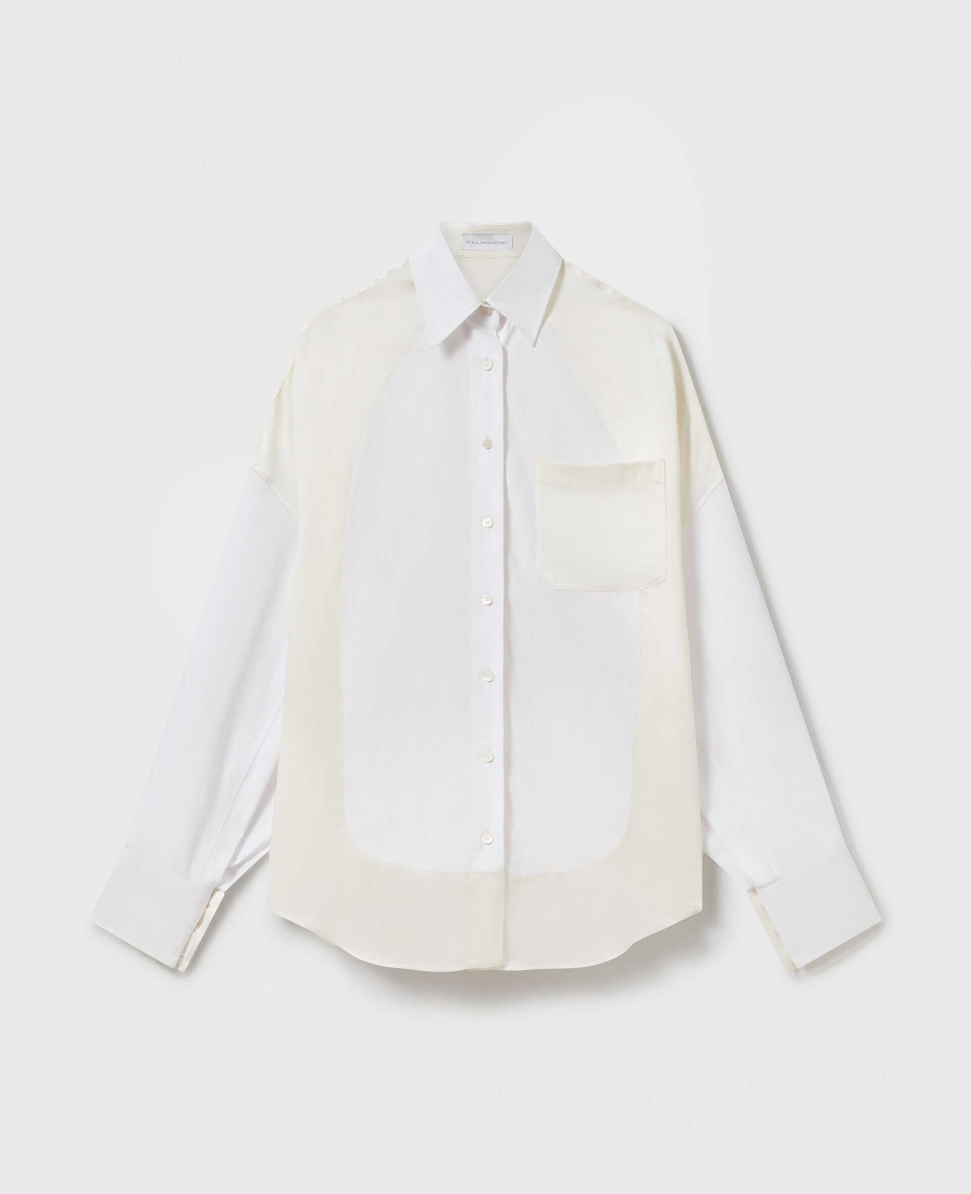 Satin Panelled Oversized Shirt-White-large image number 0