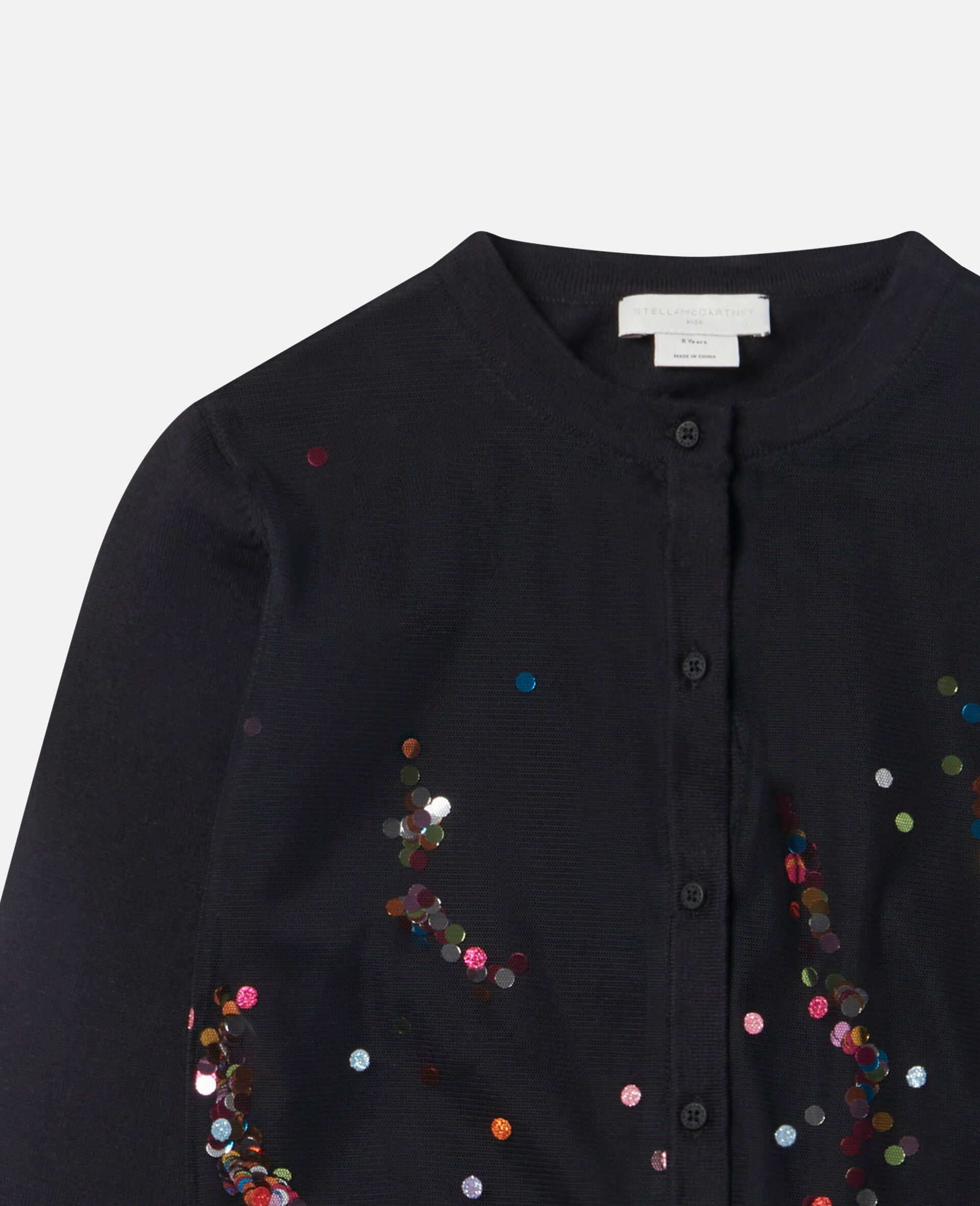 Dotted Sequin Tulle Knit Cardigan-Black-large image number 1
