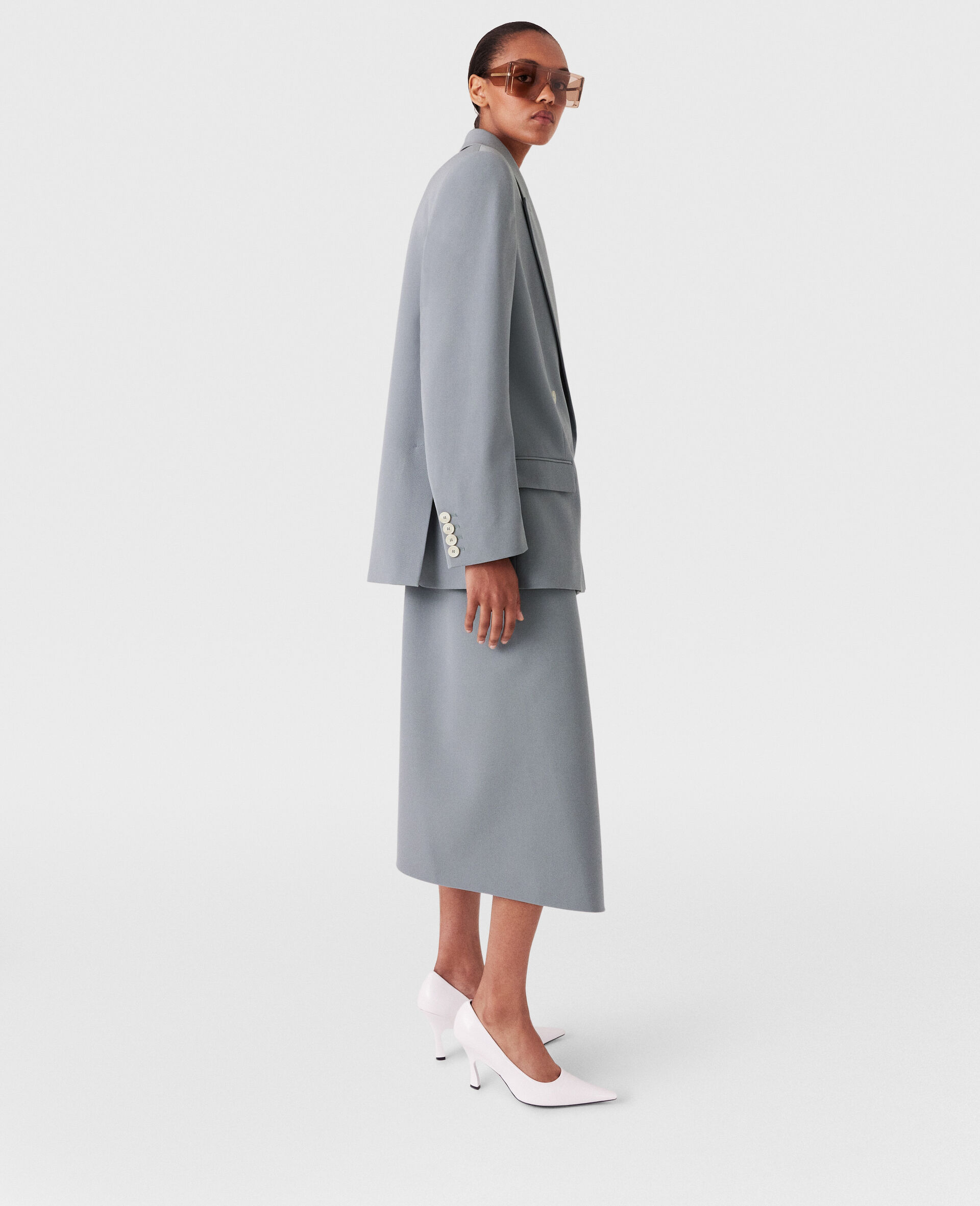 Falabella Chain Wool Midi Skirt-Grey-large image number 1