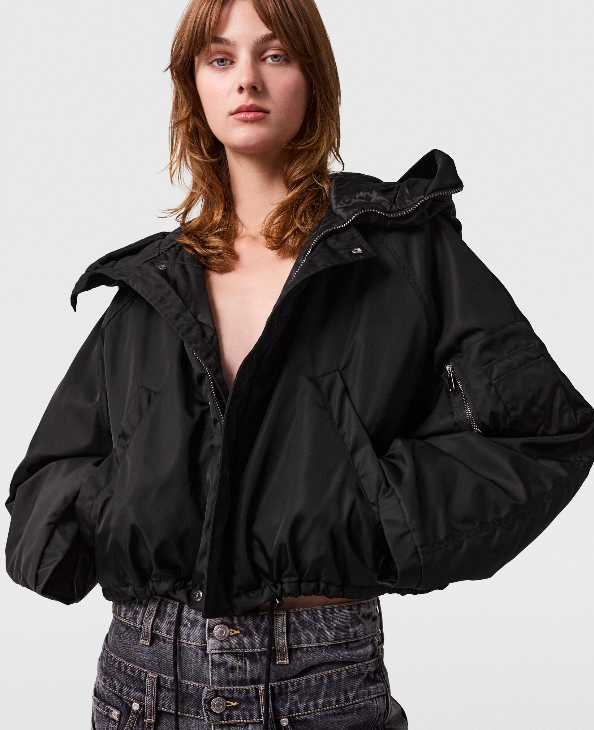 Hochgeschlossene, langärmelige Jacke-Schwarz-medium