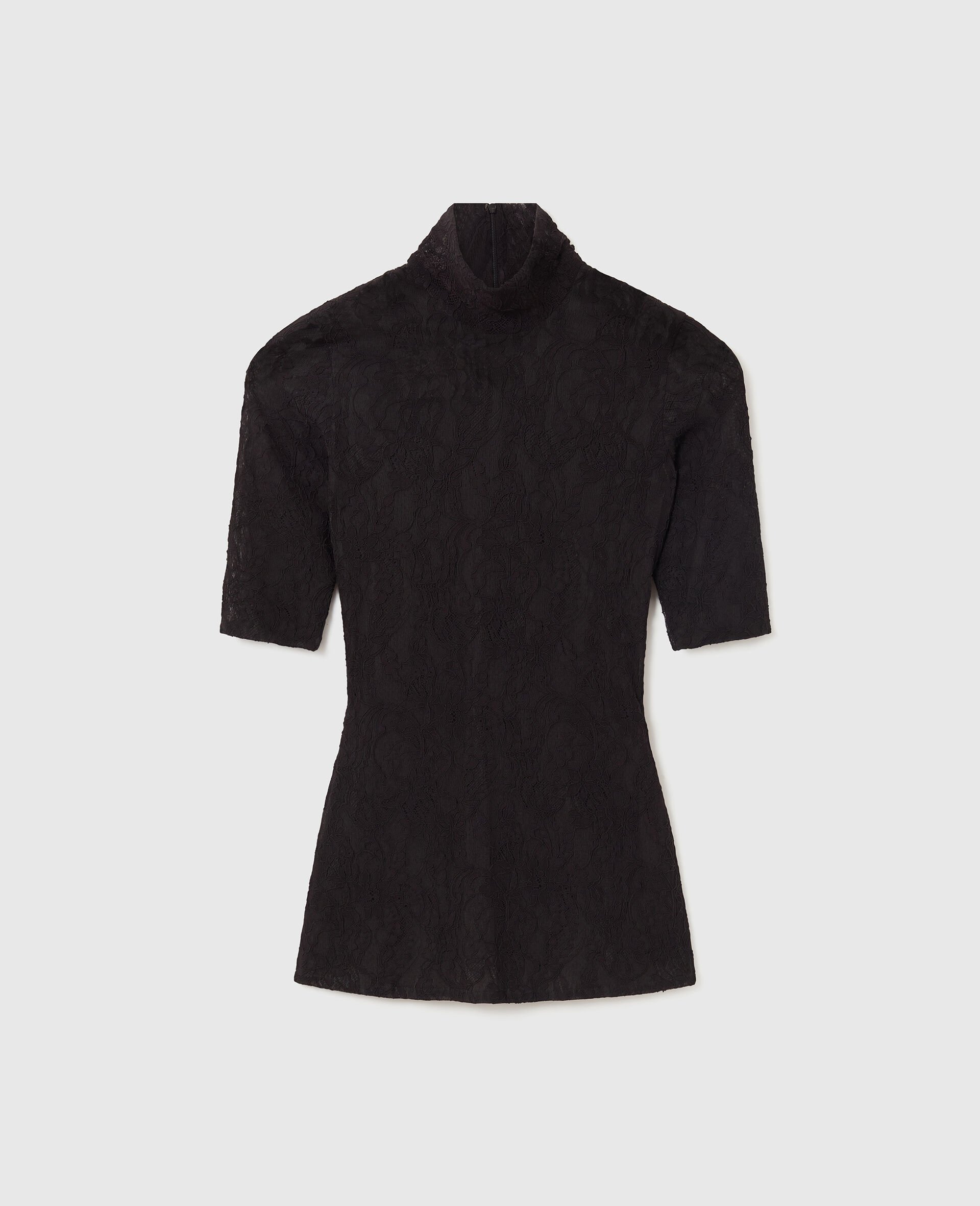 Turtleneck Lace 3/4 Sleeve Top-Black-medium