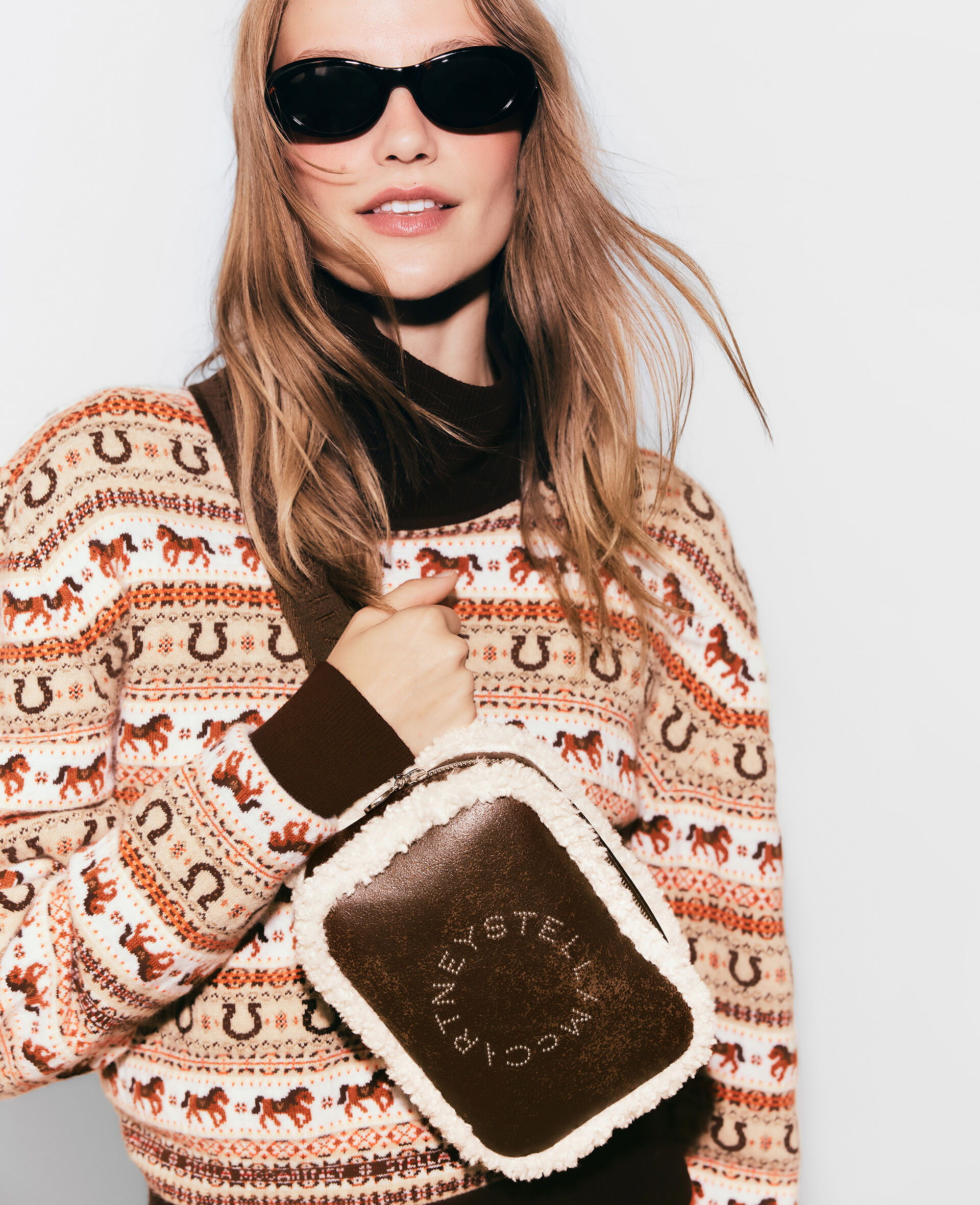 Logo Plush-Lined Bum Bag-Brown-model