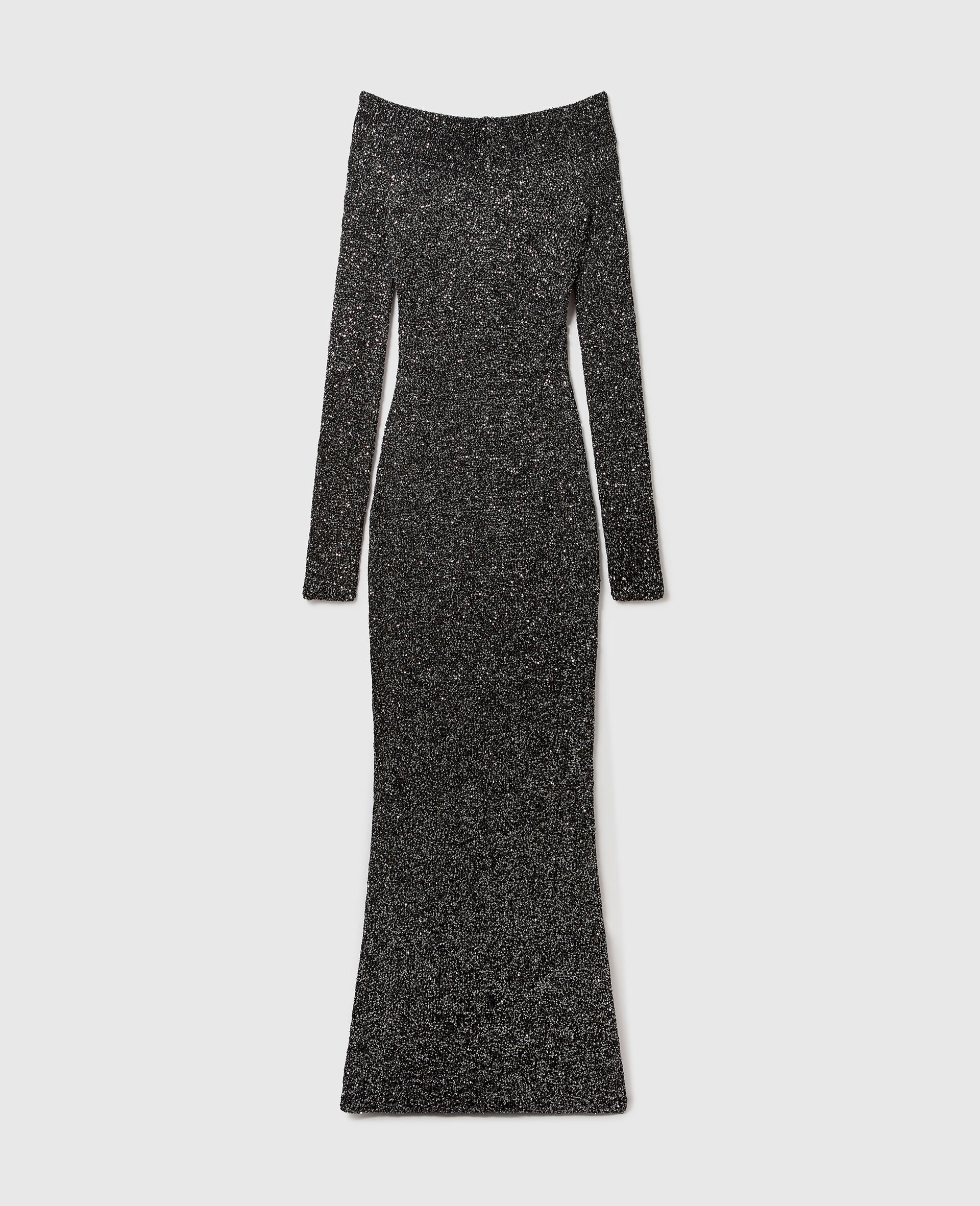 Robe longue a epaules denudees avec sequins-Noir-medium