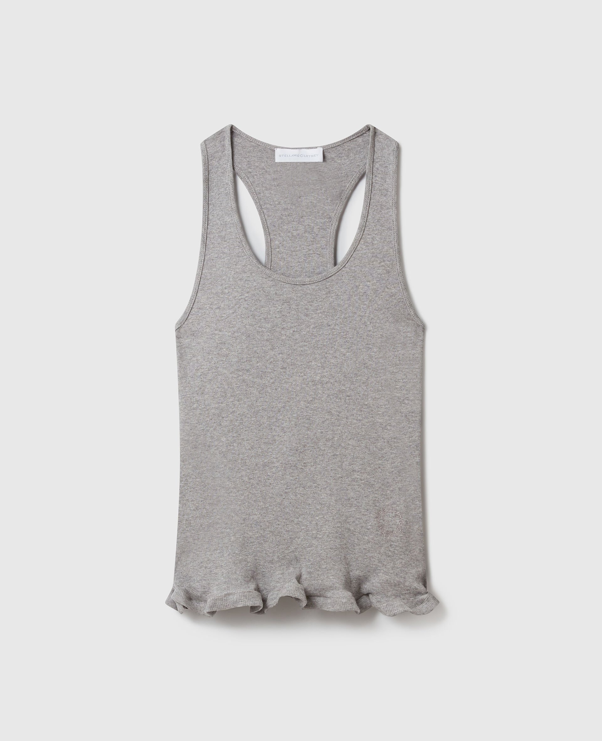 Frilled Hem Ribbed Tank Top-Grey-medium