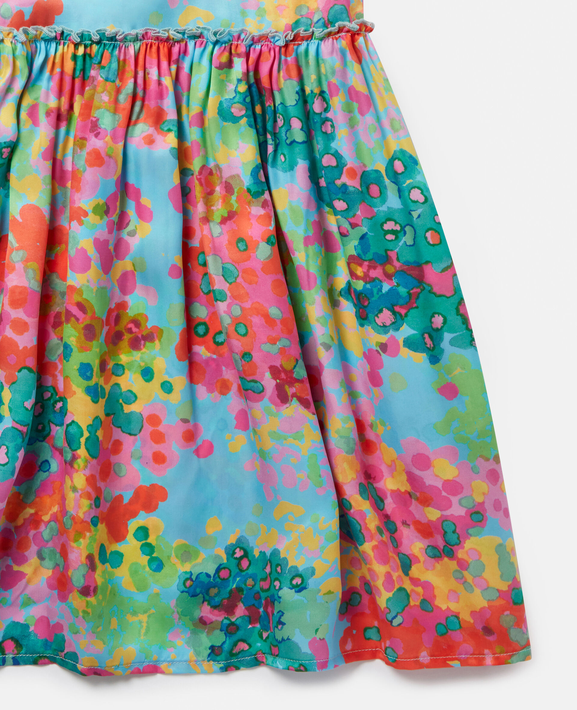 Painted Floral Print Frill Trim Dress-Blue-large image number 3