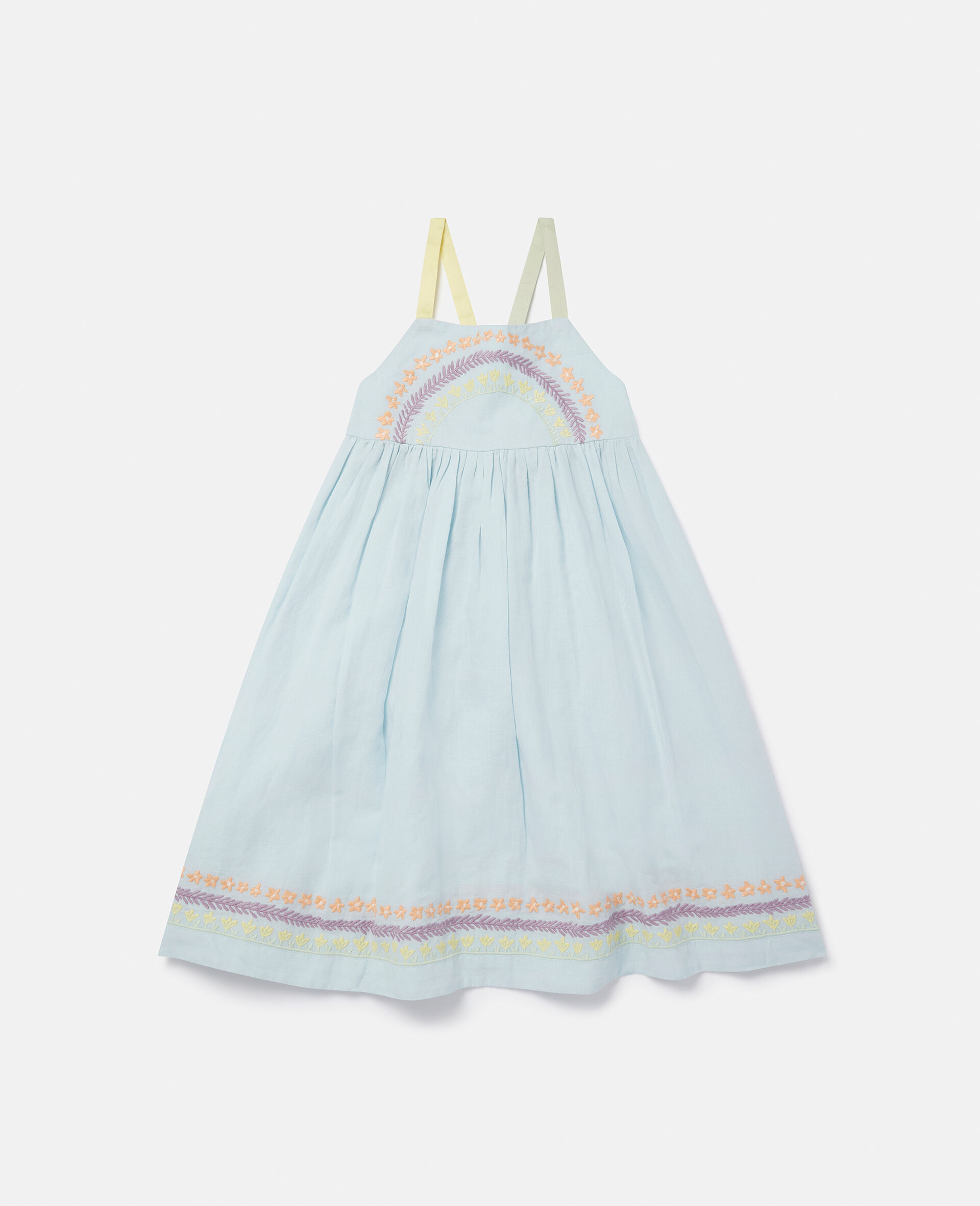 Flower Line Embroidery Dress-Blue-large image number 0