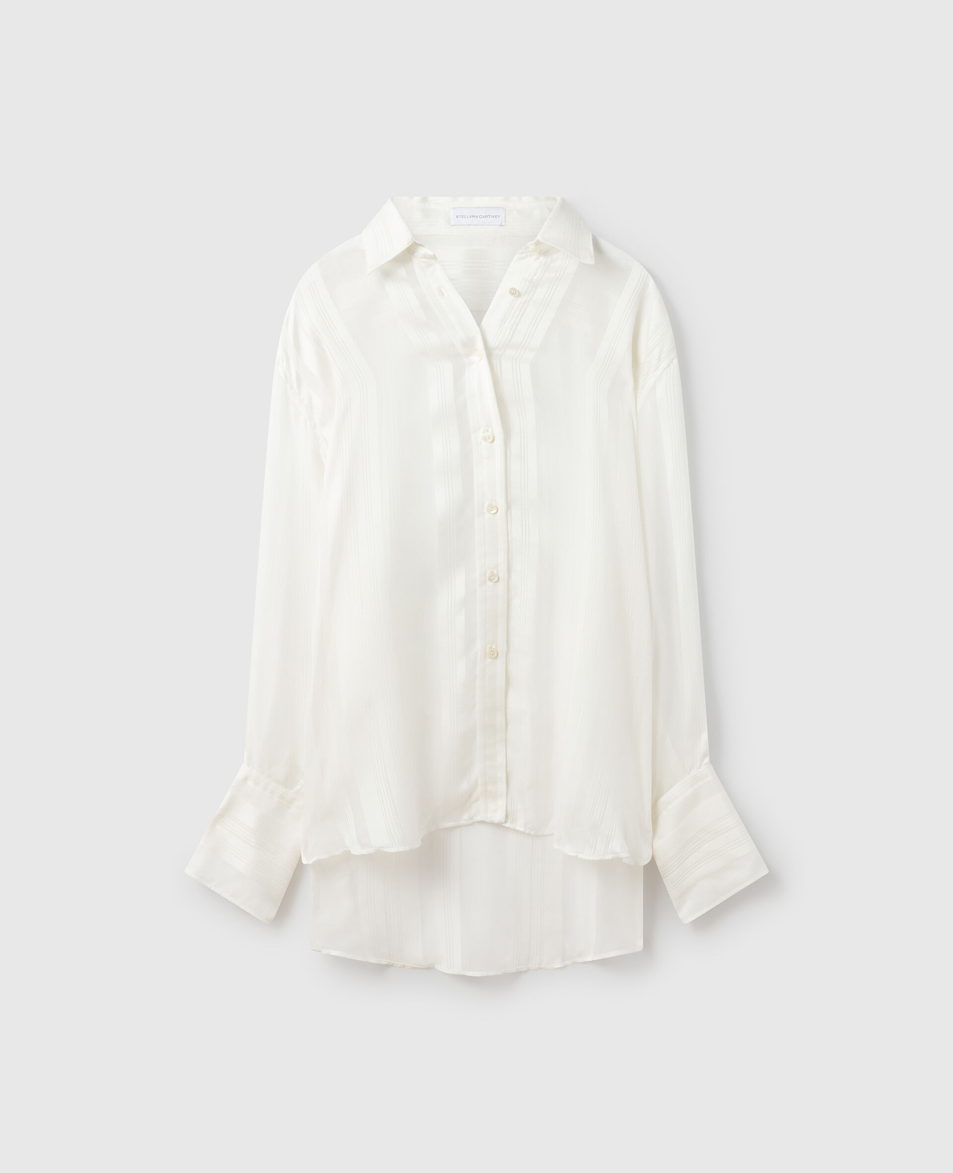 Oversized Sheer Striped Panelled Shirt-White-medium