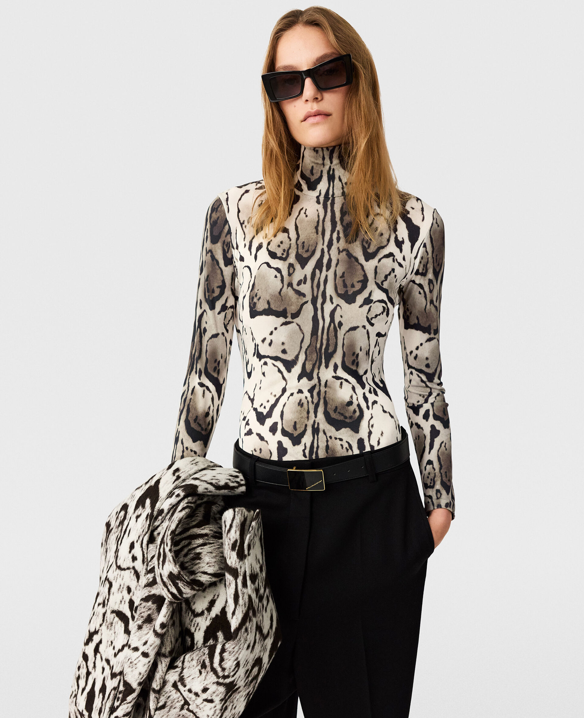 Cloud Leopard High-Neck Bodysuit-Grey-medium