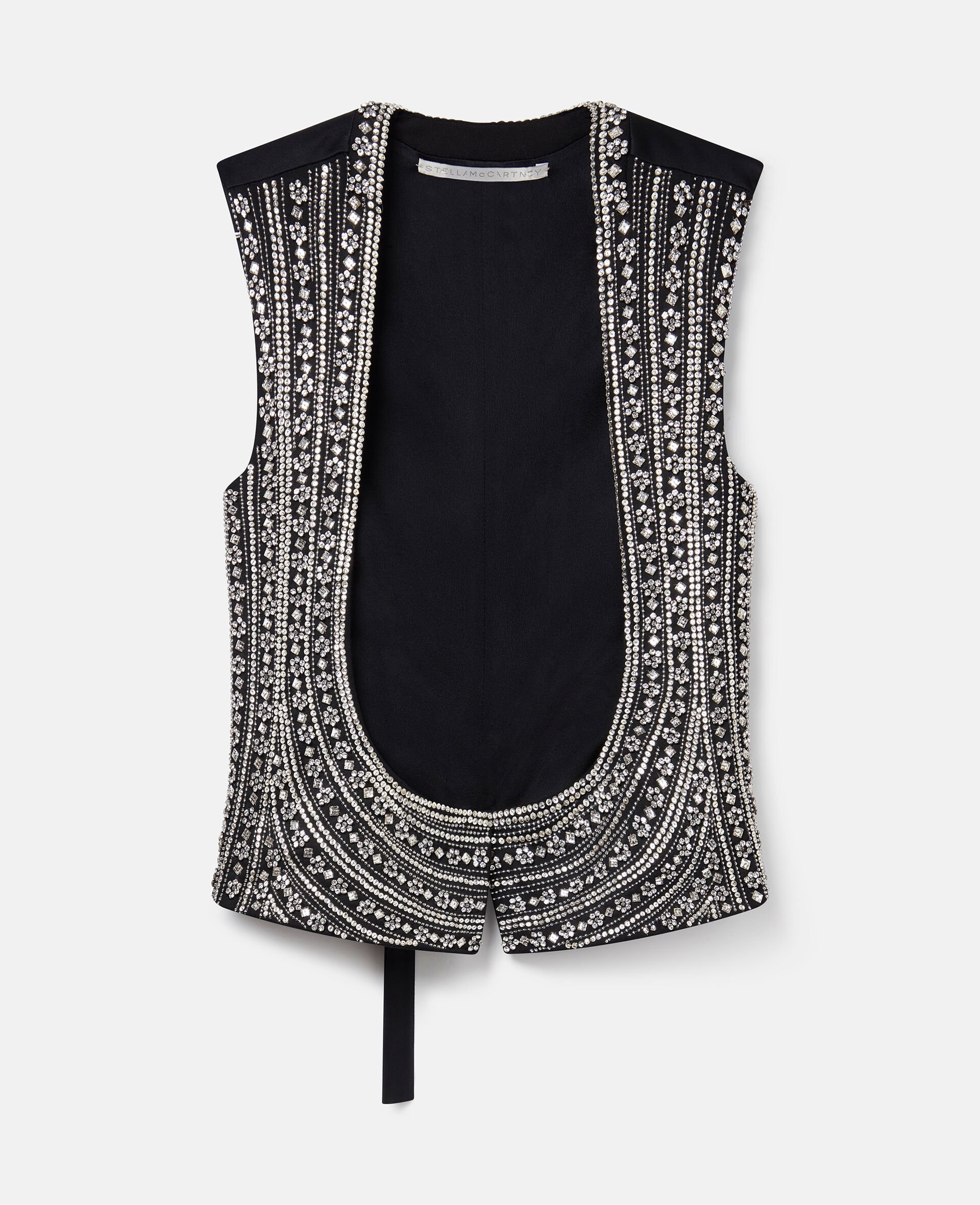Crystal Embellished Wool Tuxedo Waistcoat -Silver-large image number 0