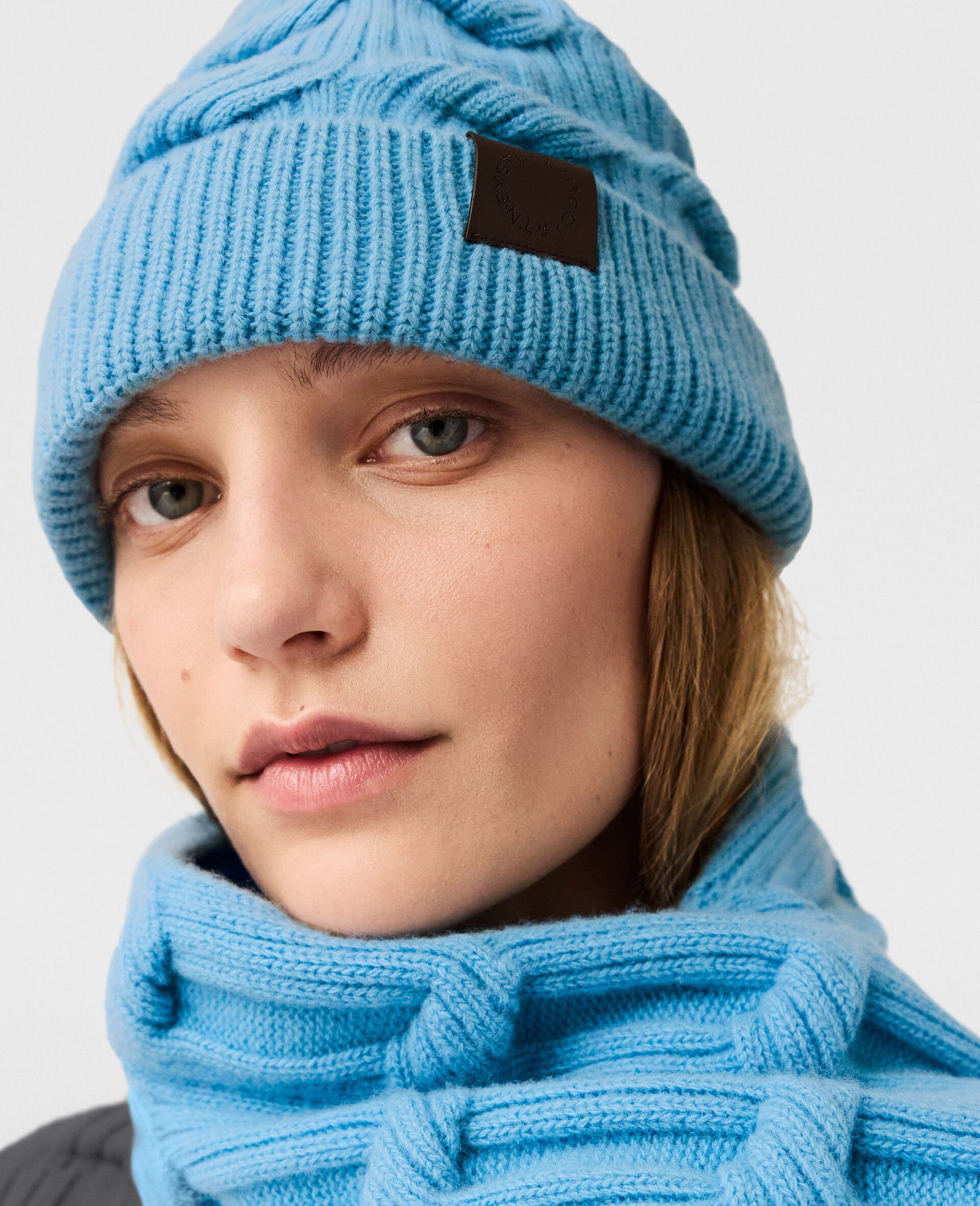 Falabella Cable-Knit Beanie-Blue-medium