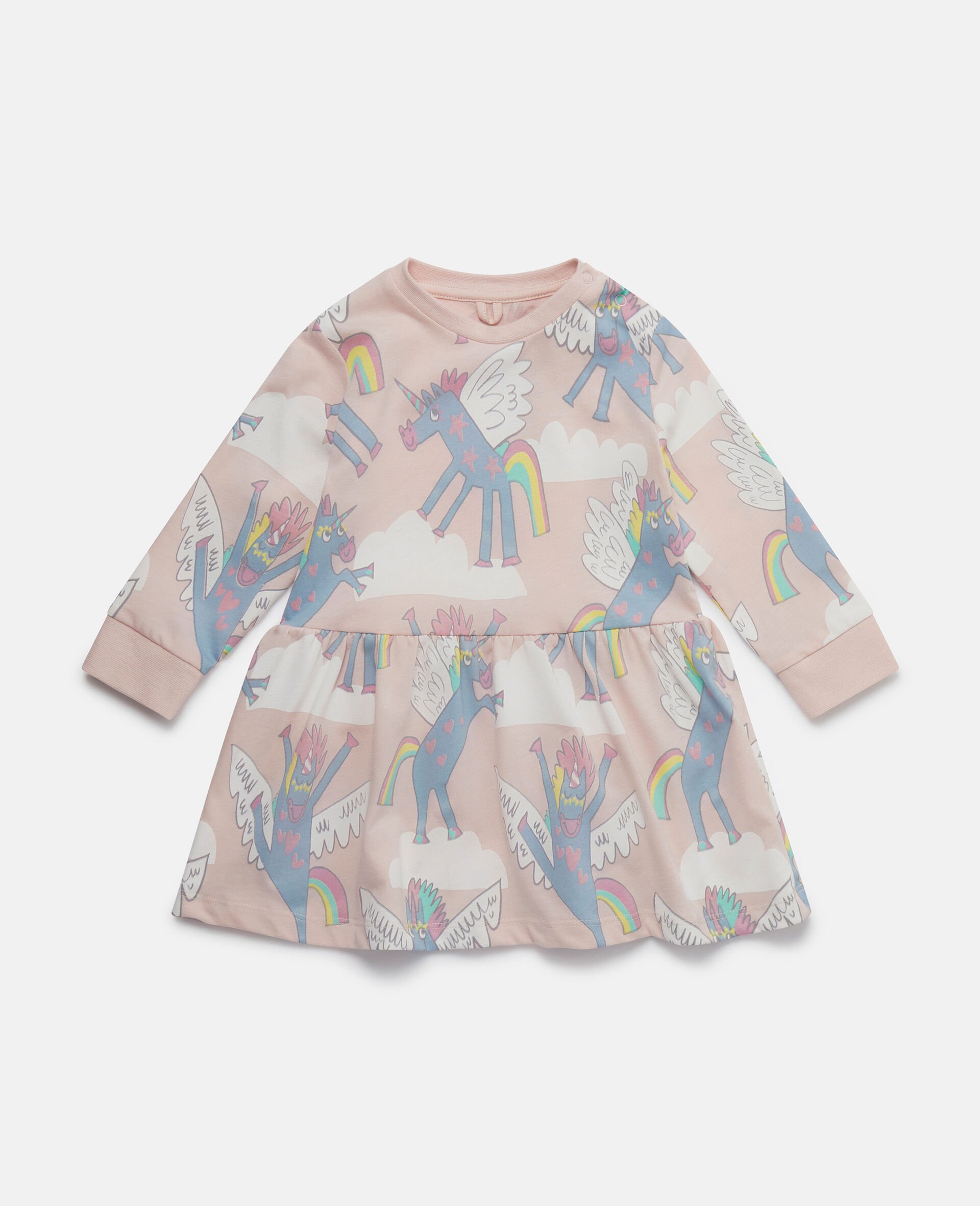 Rainbow Unicorn Print Dress-Multicolour-model