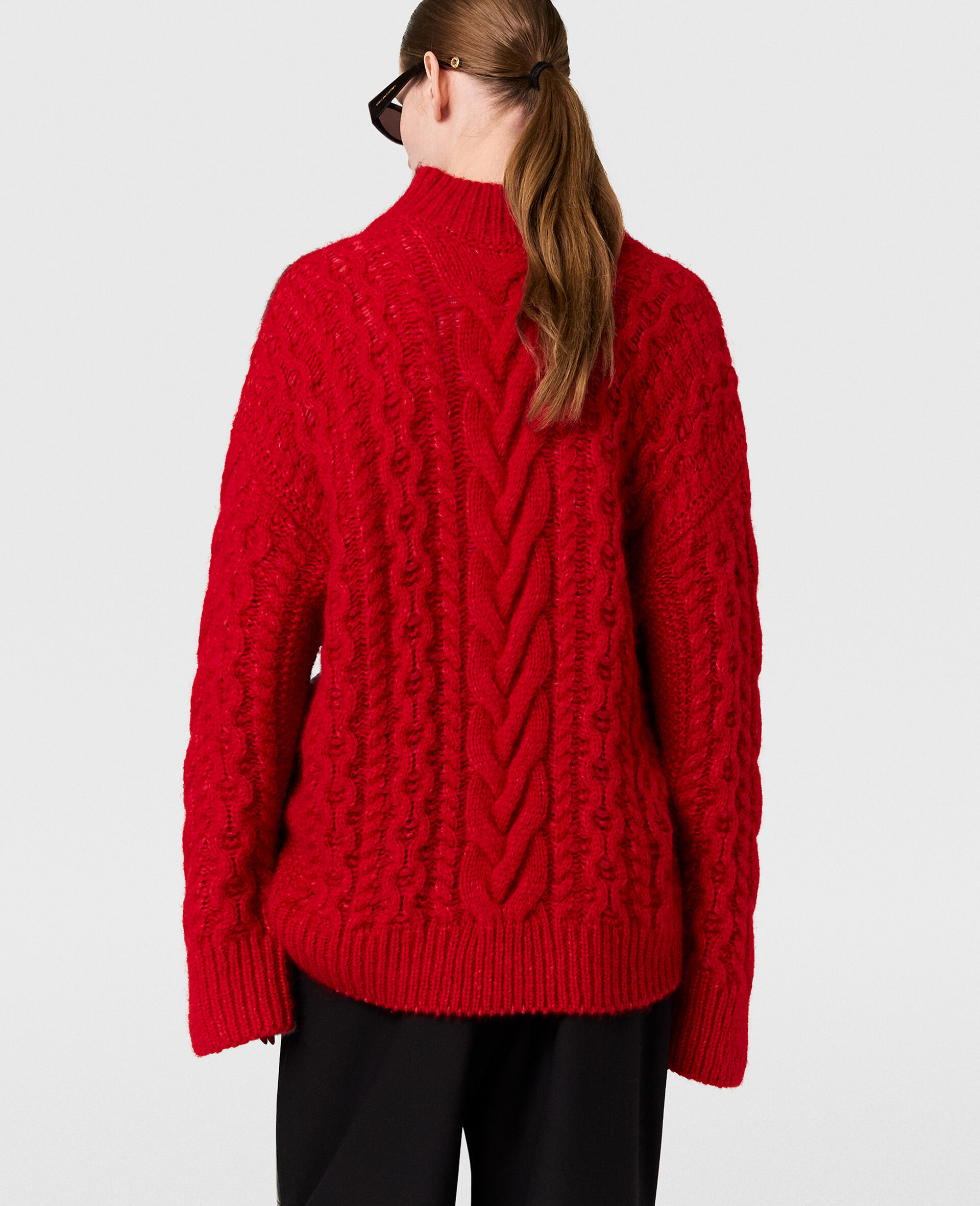 Rollkragenpullover aus Kabelstrick mit Schleifen an den &Auml;rmeln-Rot-large image number 4