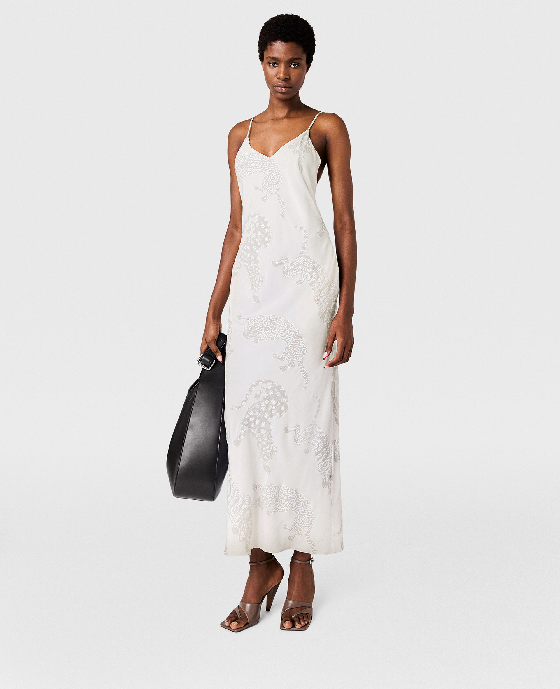 豹纹图案无袖中长连衣裙-米色-medium