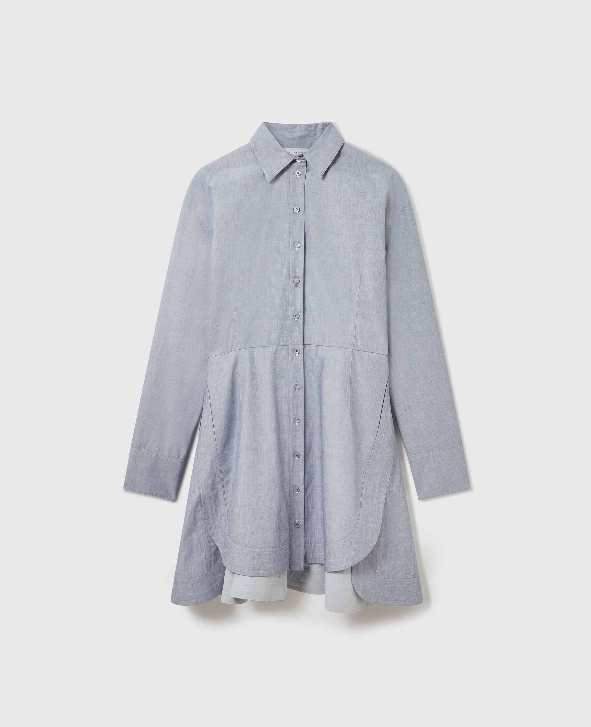 Fitted Chambray Shirt Dress-Blue-medium