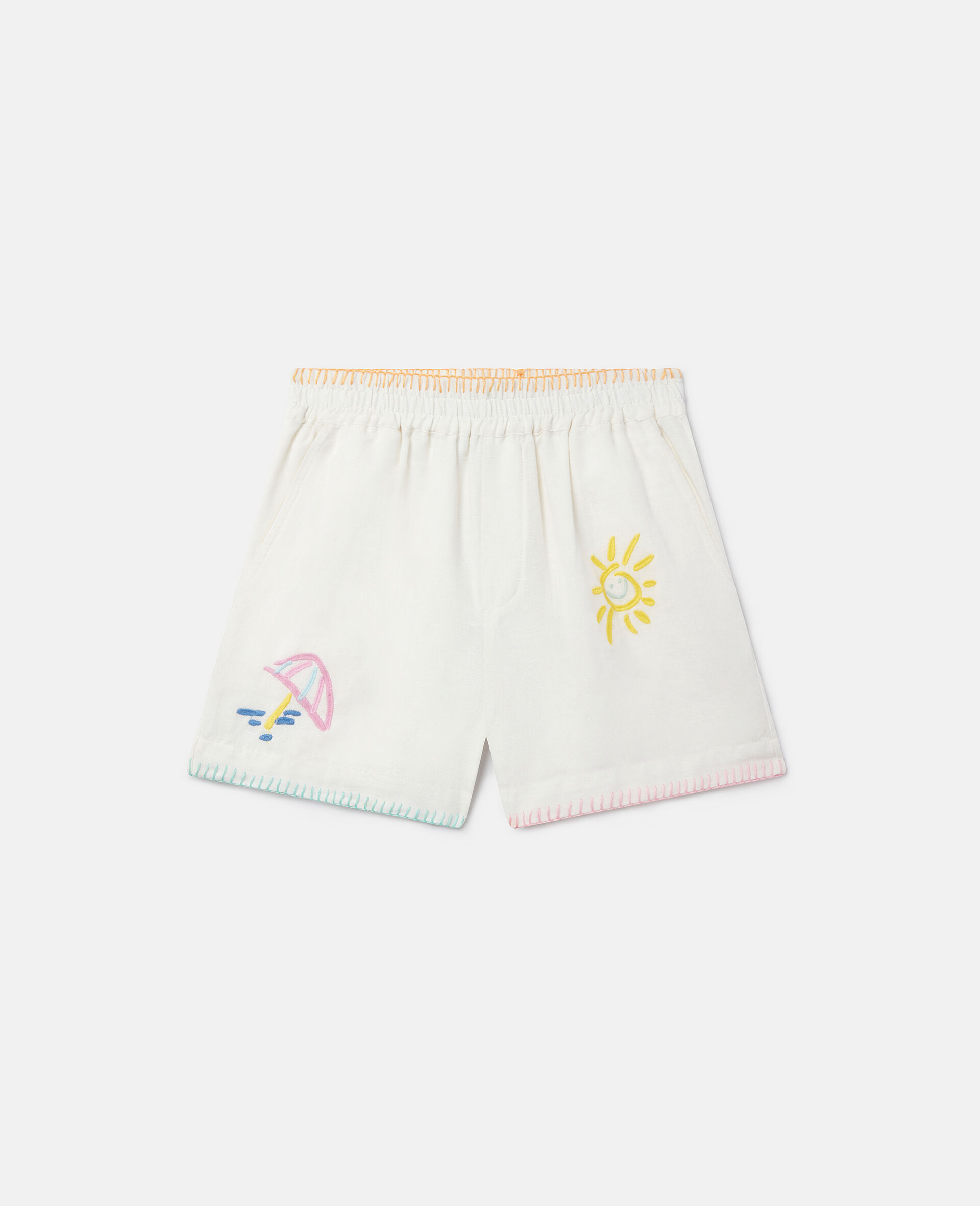 Summer Doodles Embroidery Shorts-Cream-medium