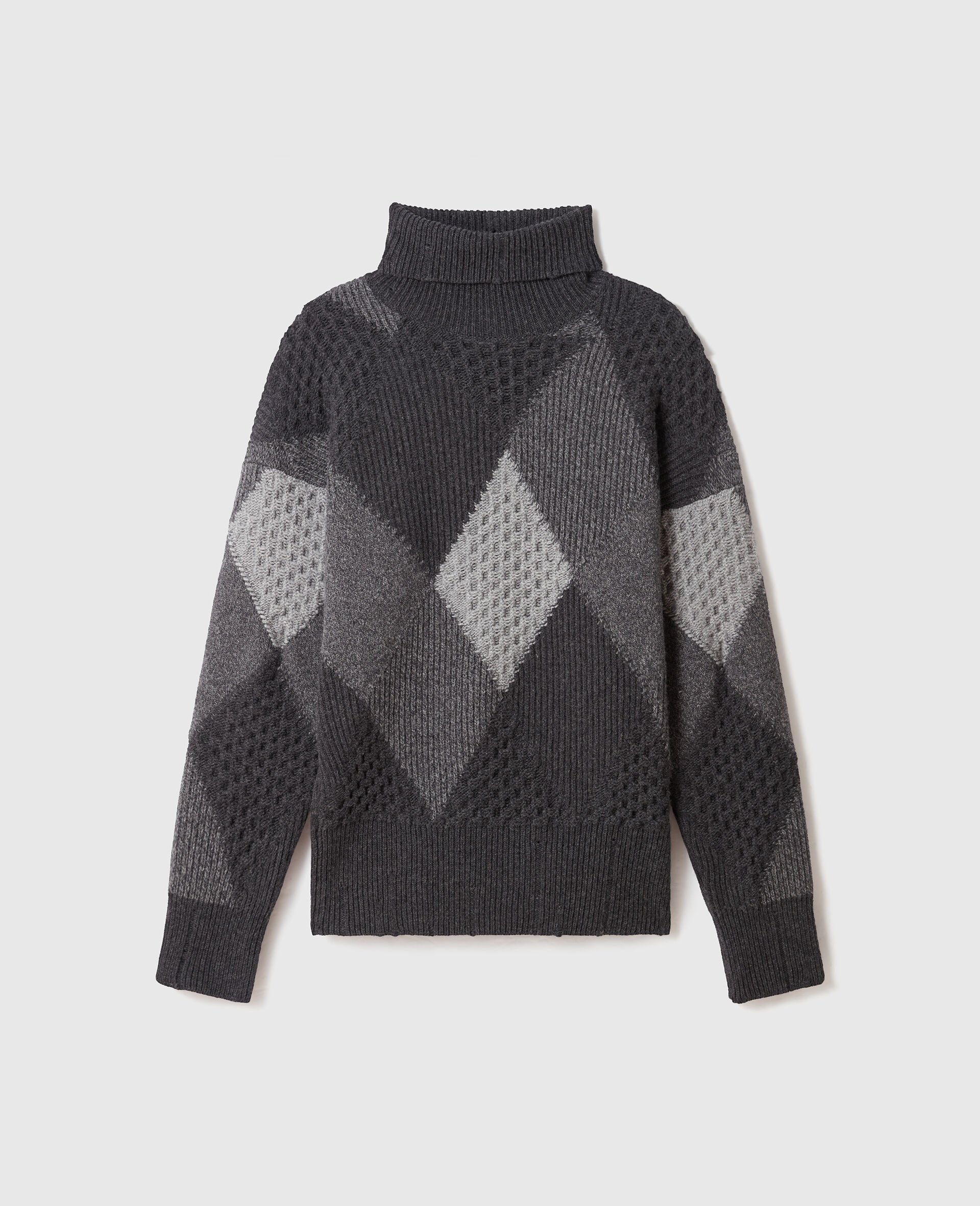 Argyle Turtleneck Jumper-Grey-large image number 0