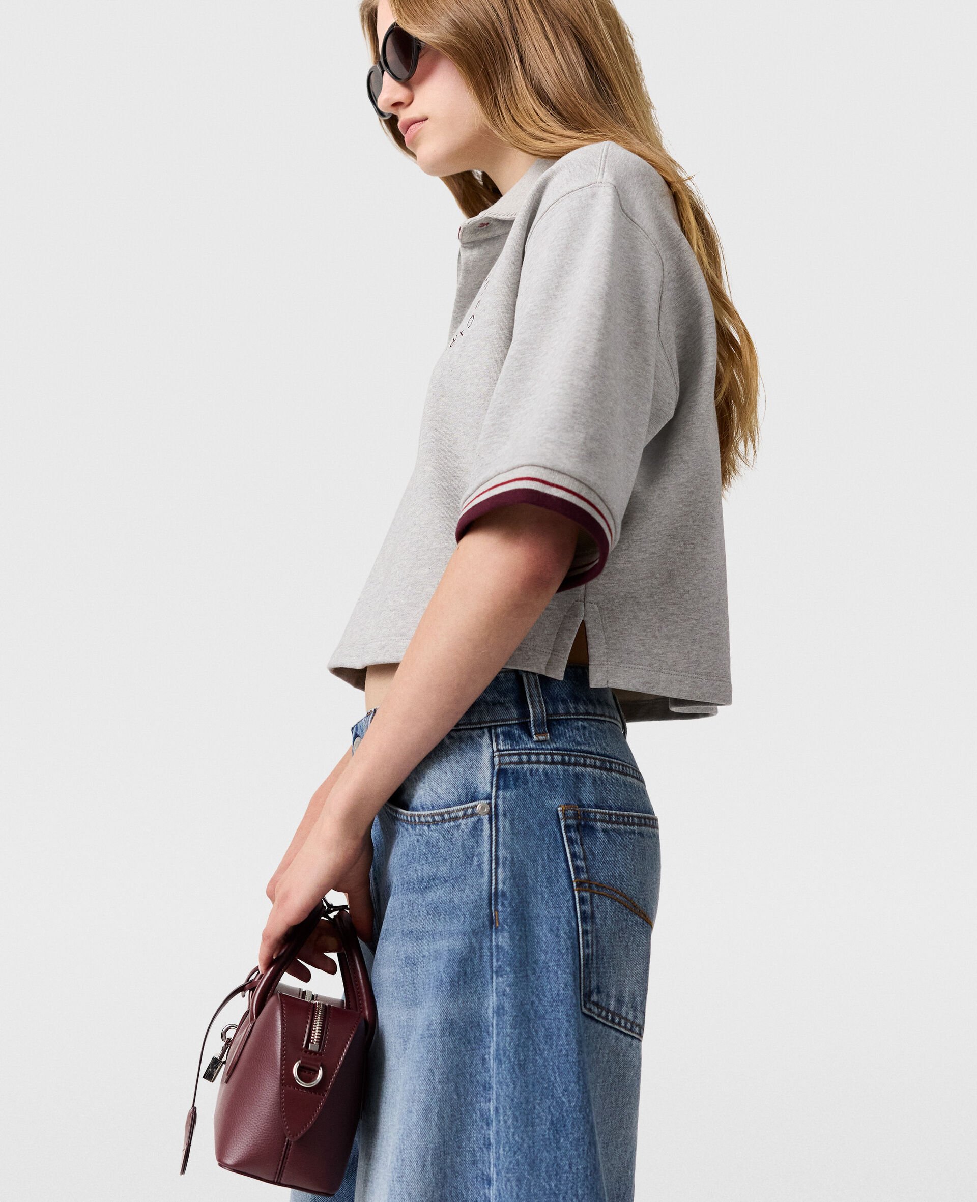 Cropped Short-Sleeve Rugby Shirt-Grey-large image number 2