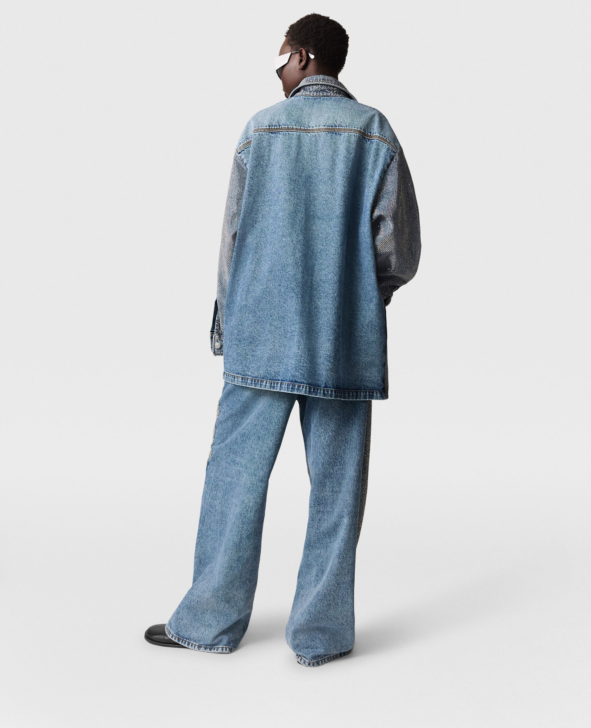 Jeans Oversize Morbidi in Denim con Cristalli-Silver-large image number 4