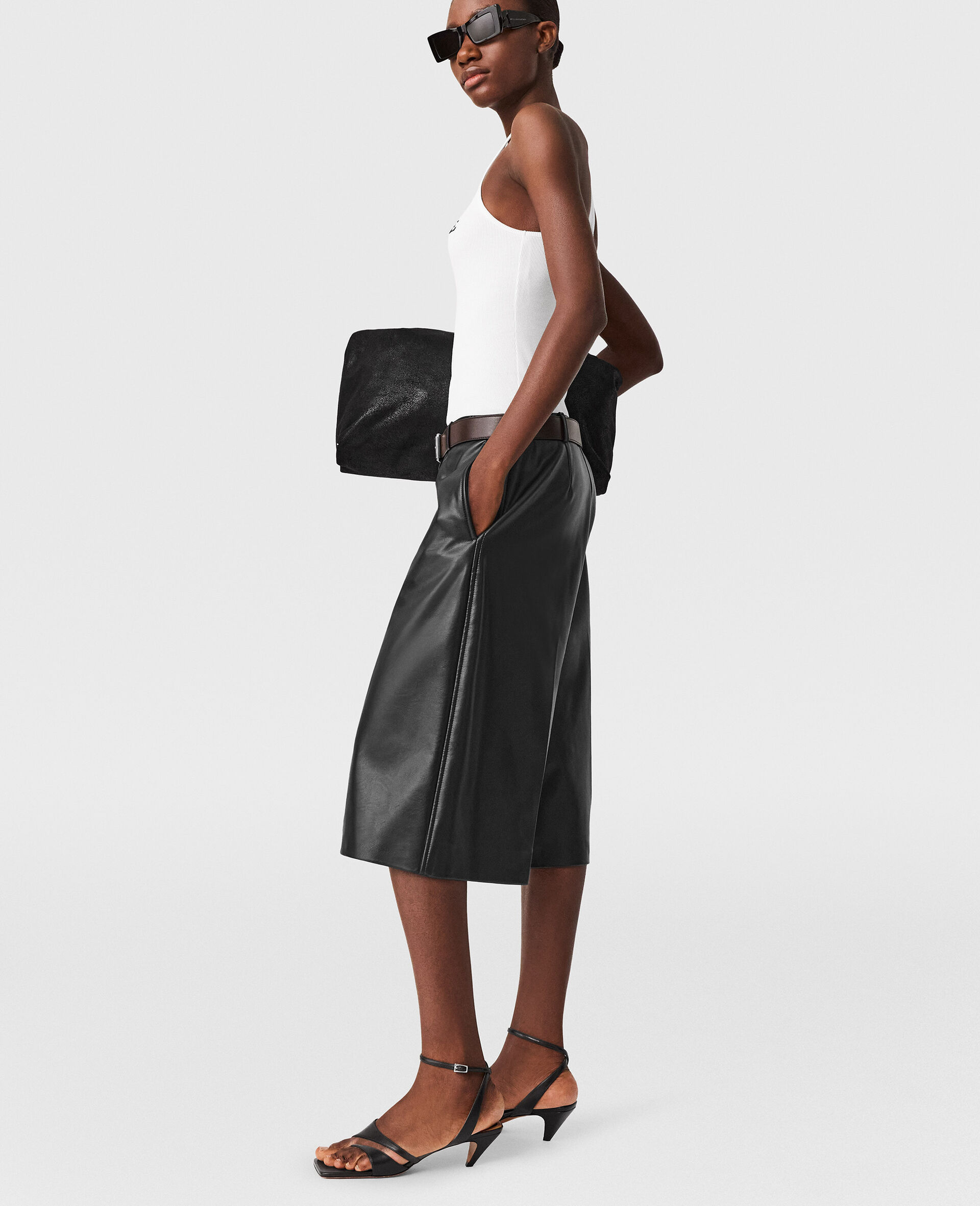 Wide-Leg Vegan Bermuda Shorts-Black-large image number 2