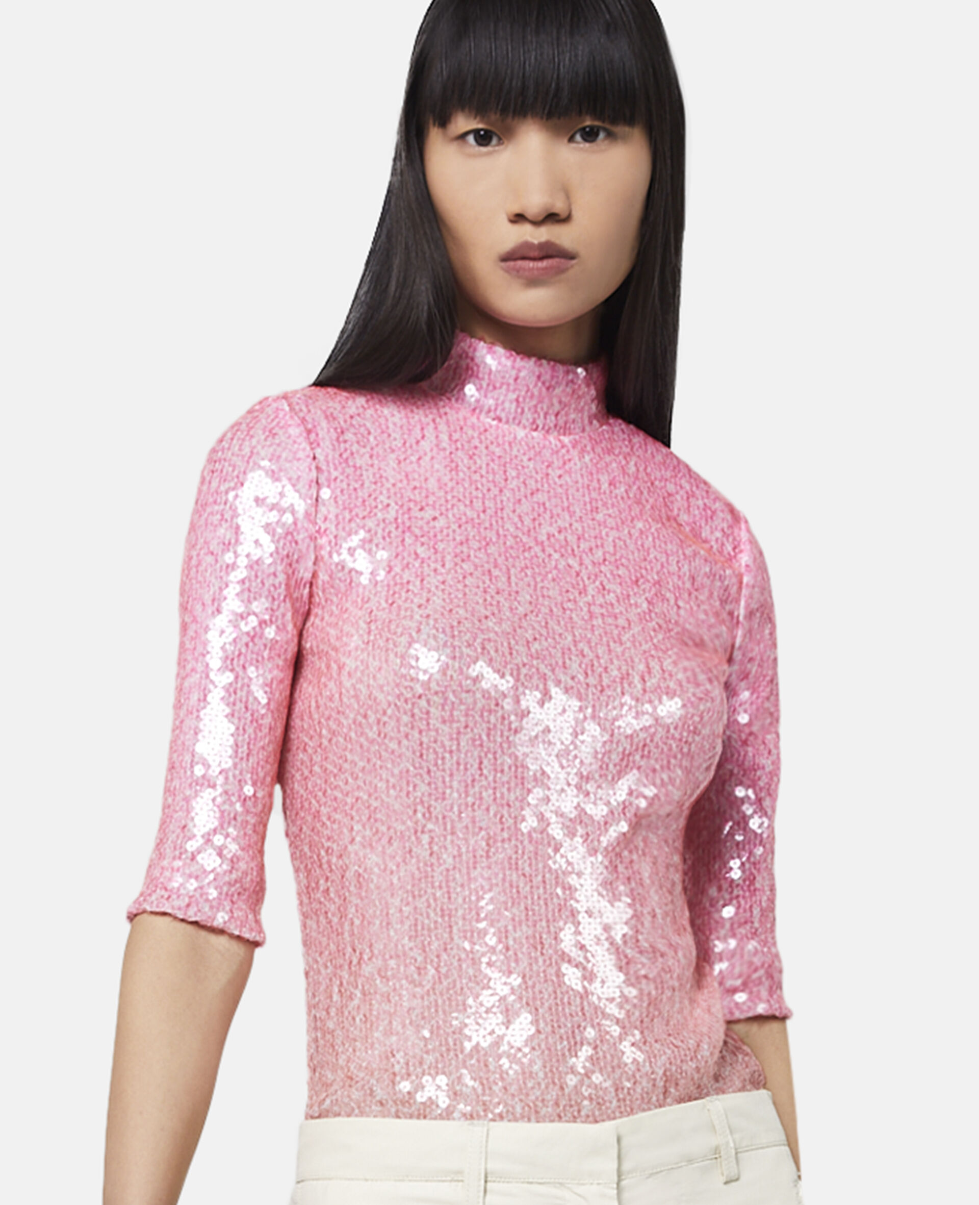 Sequin Dégradé Turtleneck Top-Pink-large image number 3