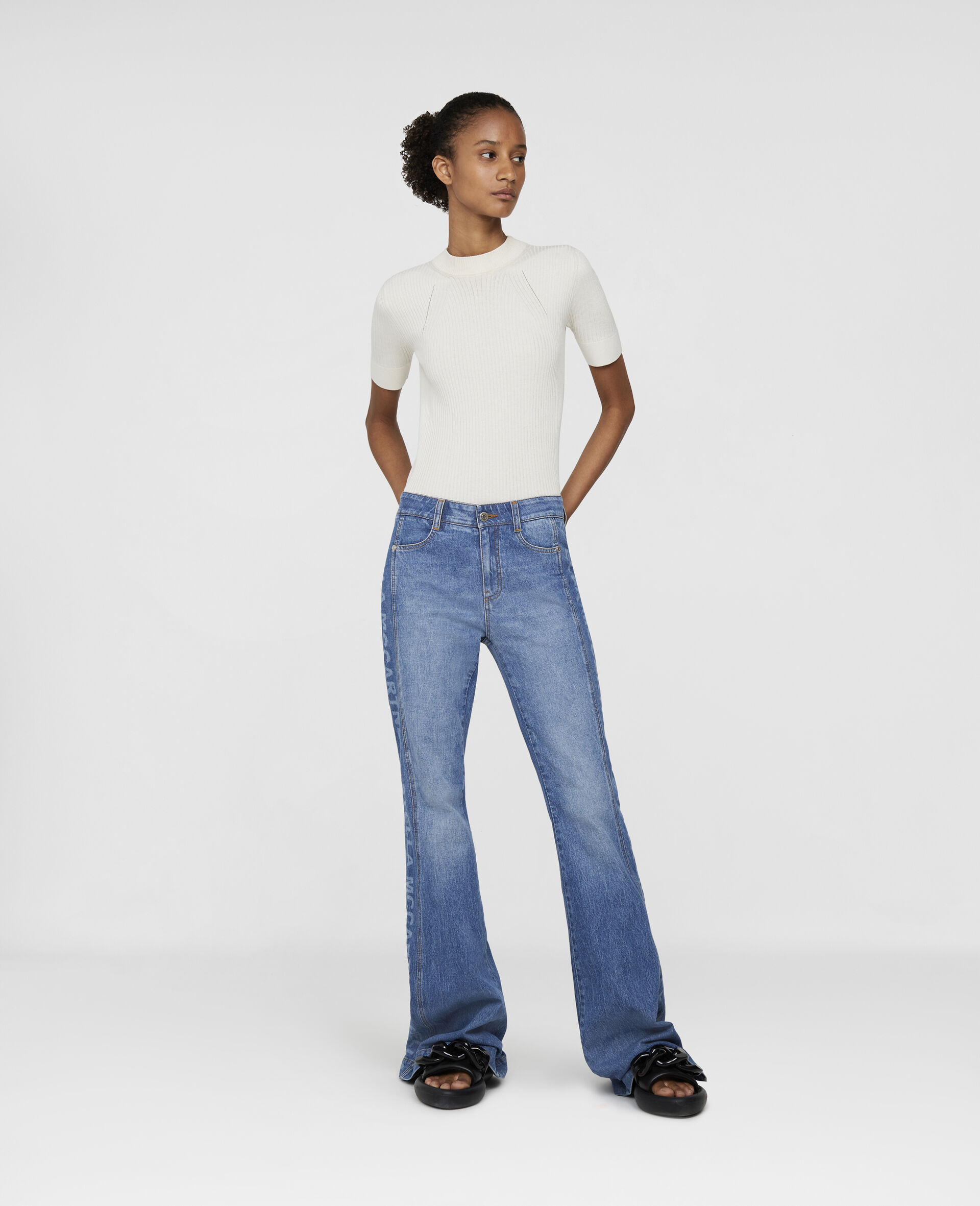 Logo Seam Flared Jeans-Blue-large image number 1