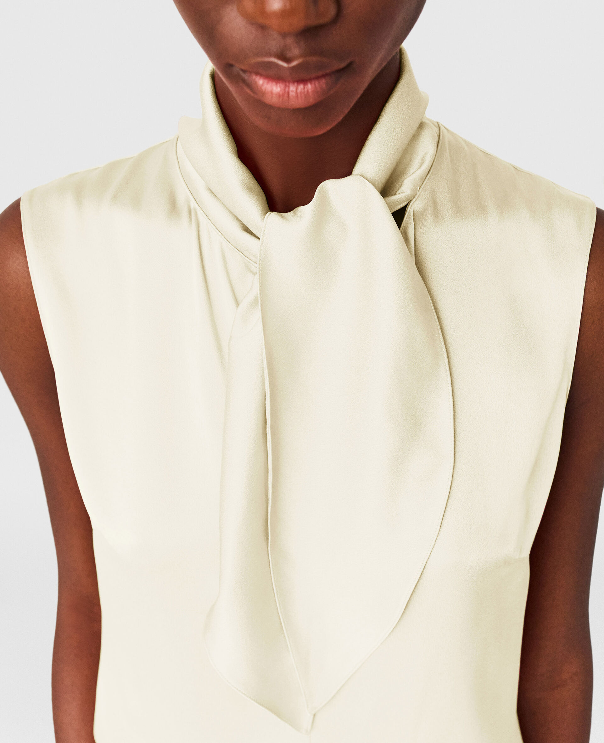 Tie-Neck Sleeveless Satin Top-Yellow-large image number 2