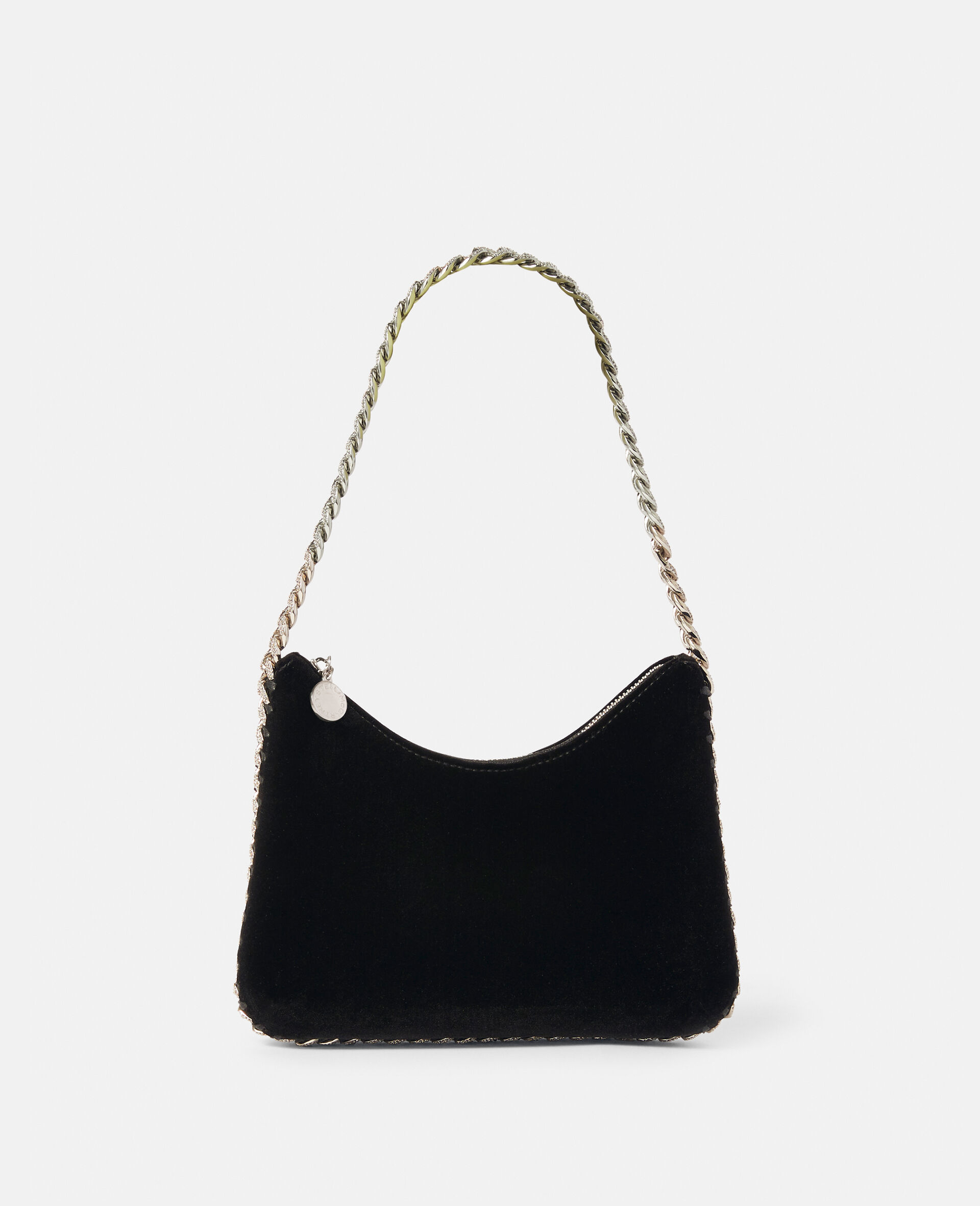 Mini sac porte epaule en velours et chaine en cristal Falabella-Noir-large