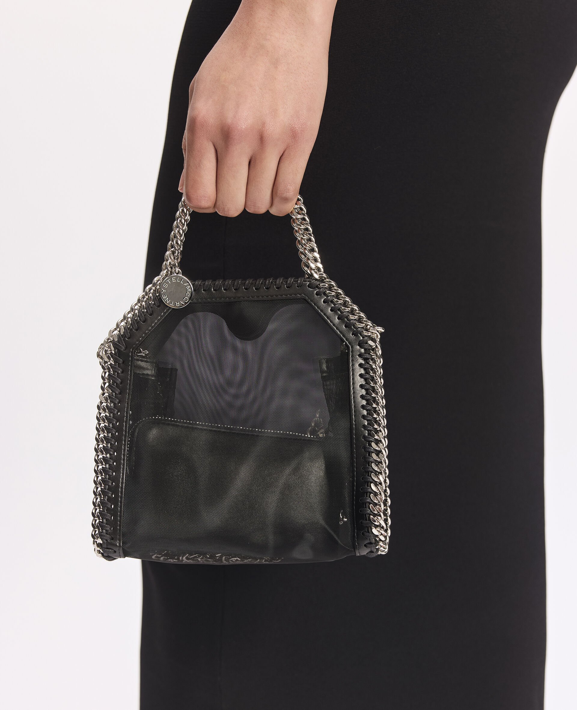 Falabella Mesh Tiny Tote-Black-model