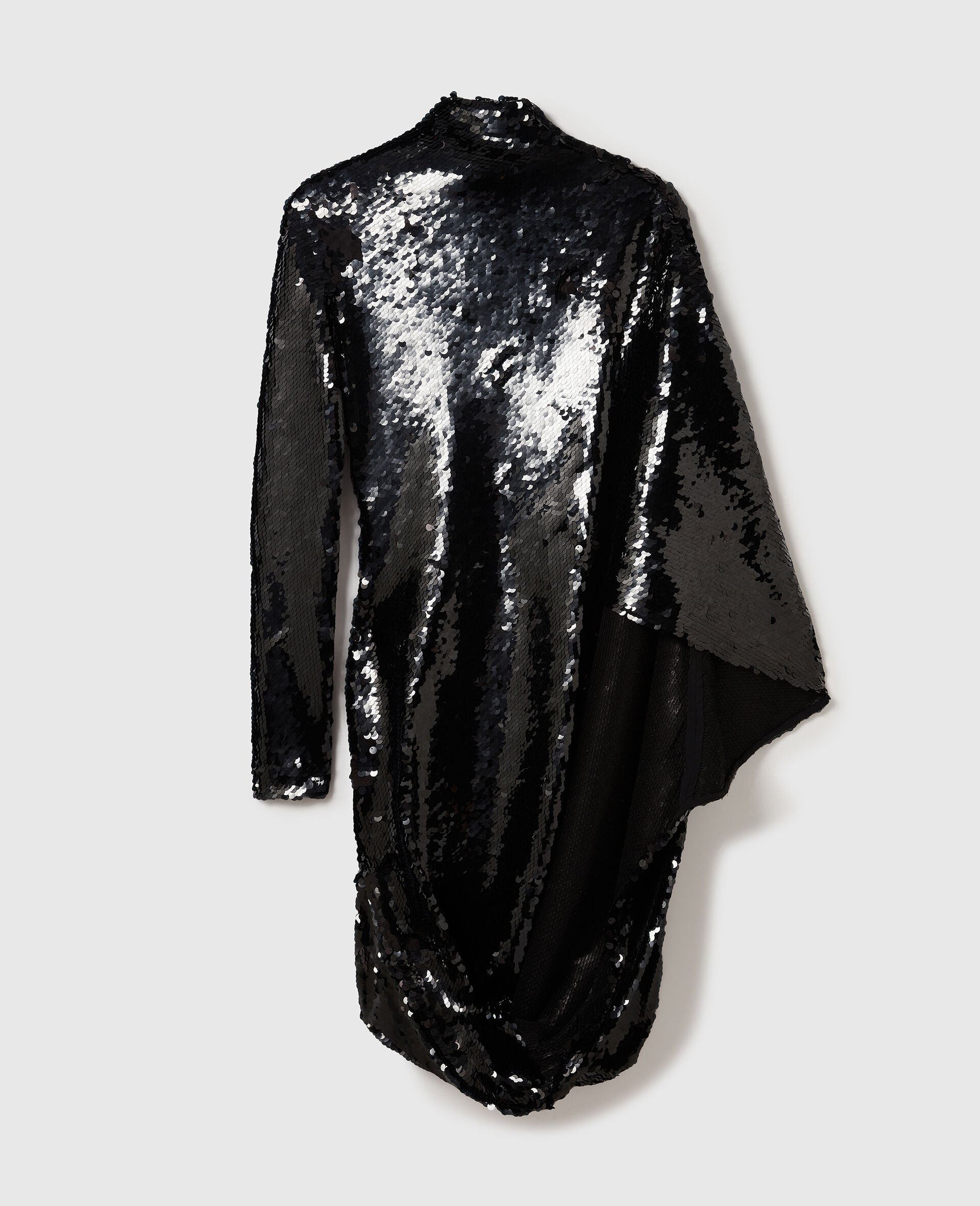 Long-Sleeve Sequin Draped Mini Dress-Black-large image number 0