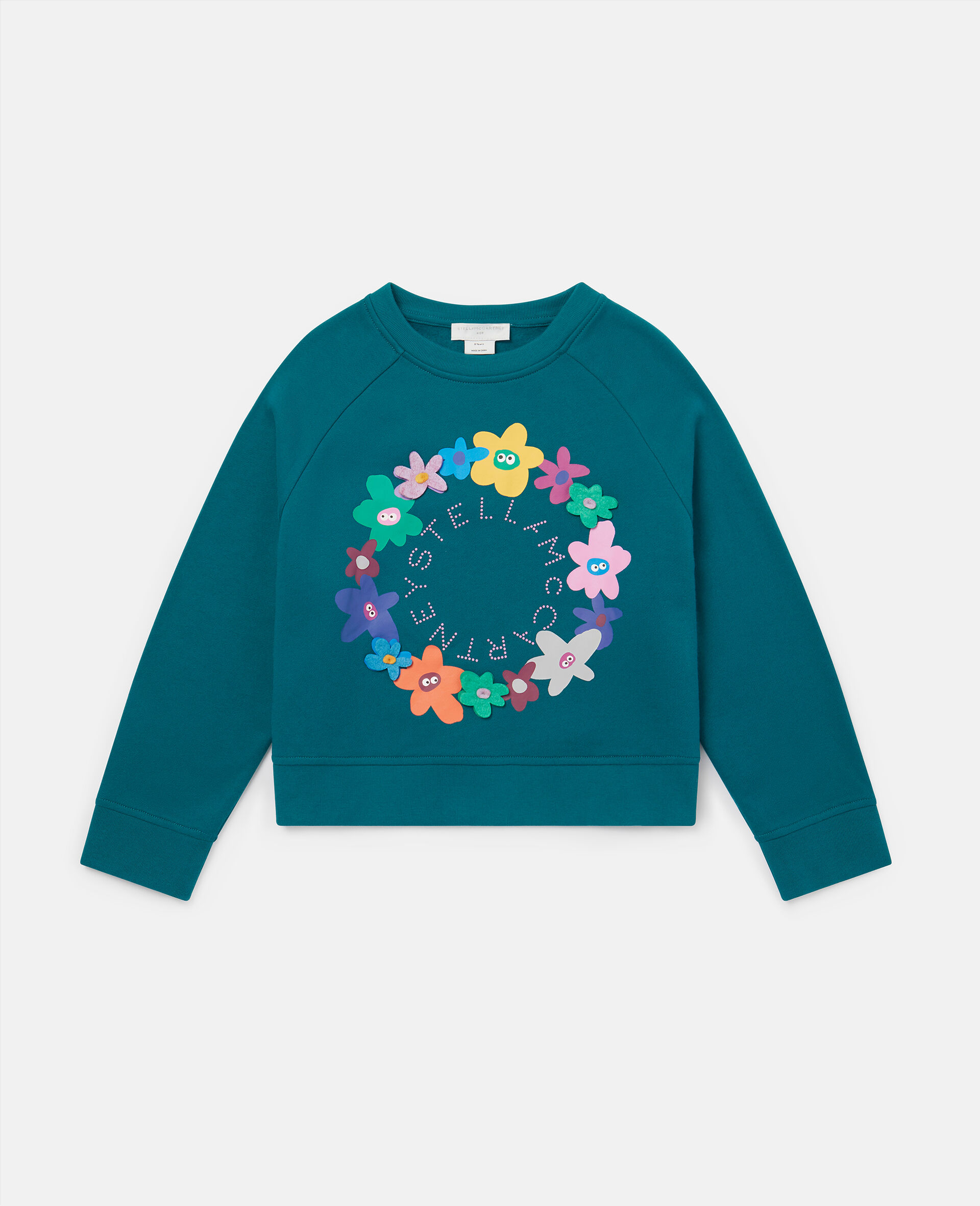 Sweatshirt mit Logo und Blumen-Blau-medium